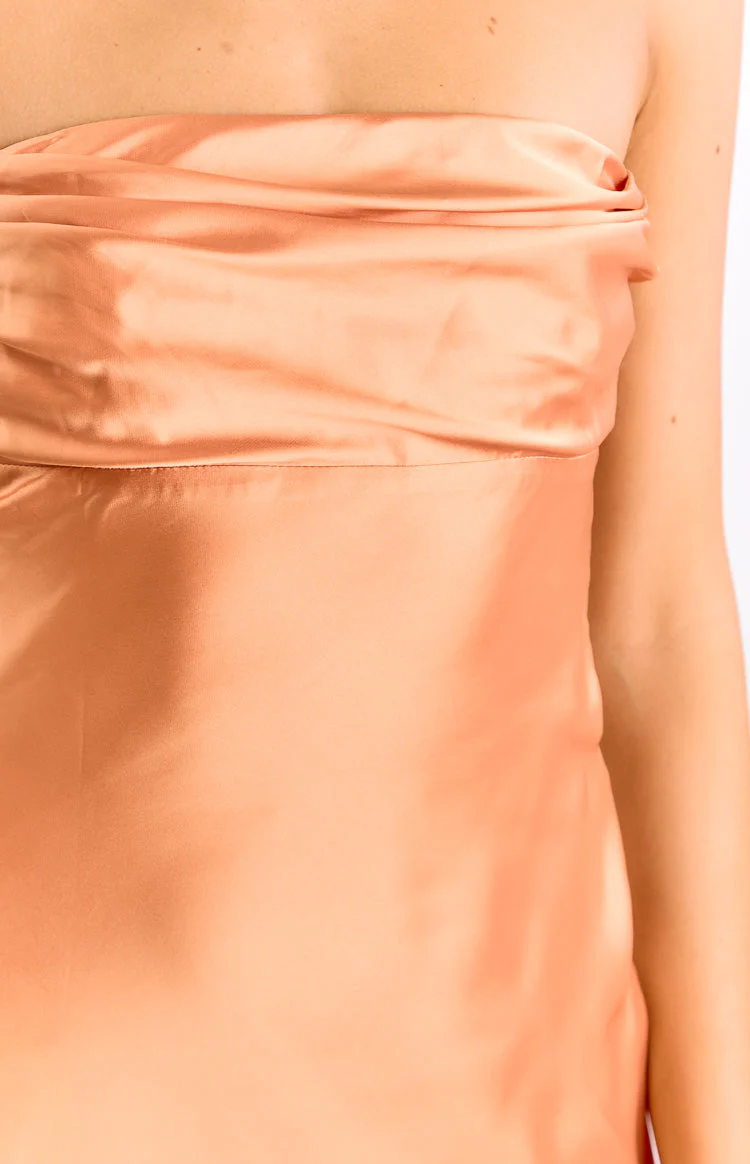 Claudie Orange Strapless Satin Mini Dress
