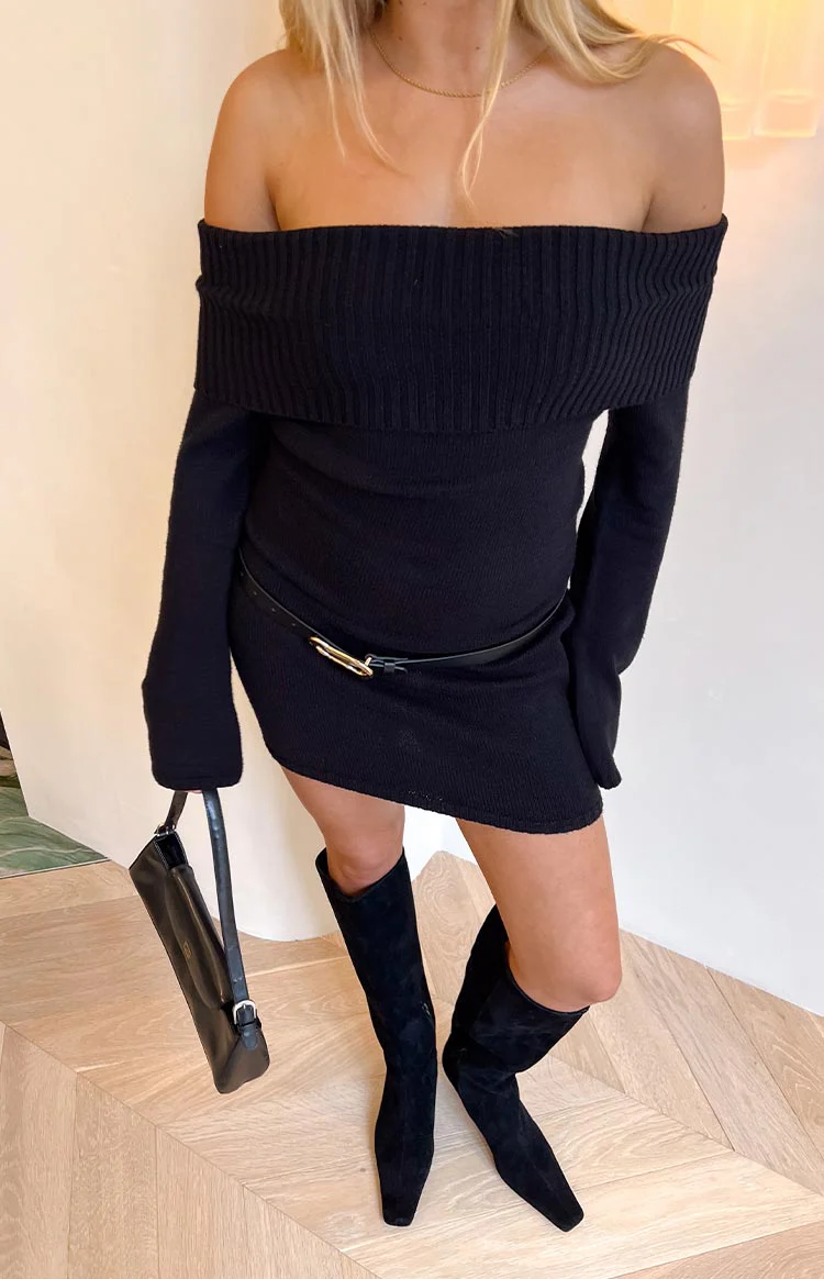 Halia Black Long Sleeve Mini Dress
