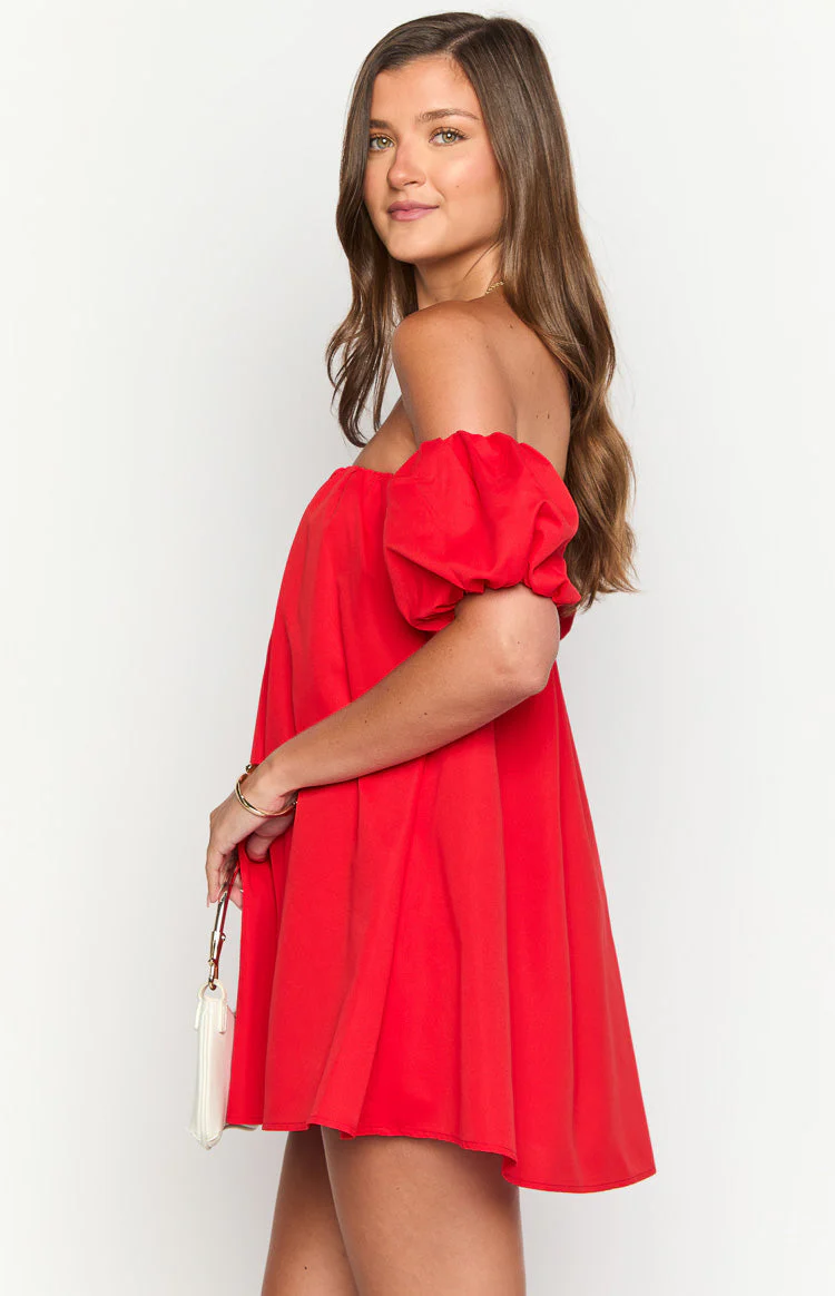 Jozette Red Off The Shoulder Mini Dress