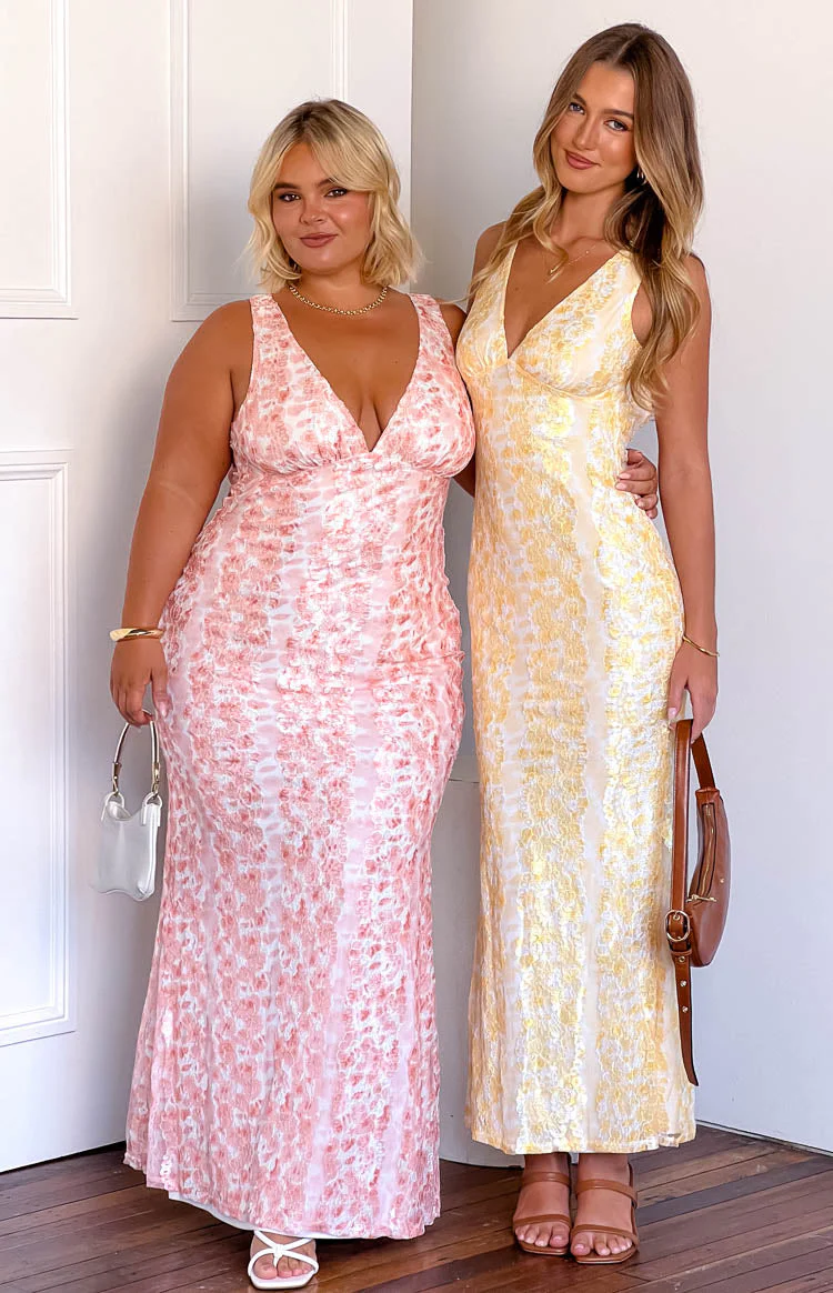 Farida Peach Lace Maxi Dress