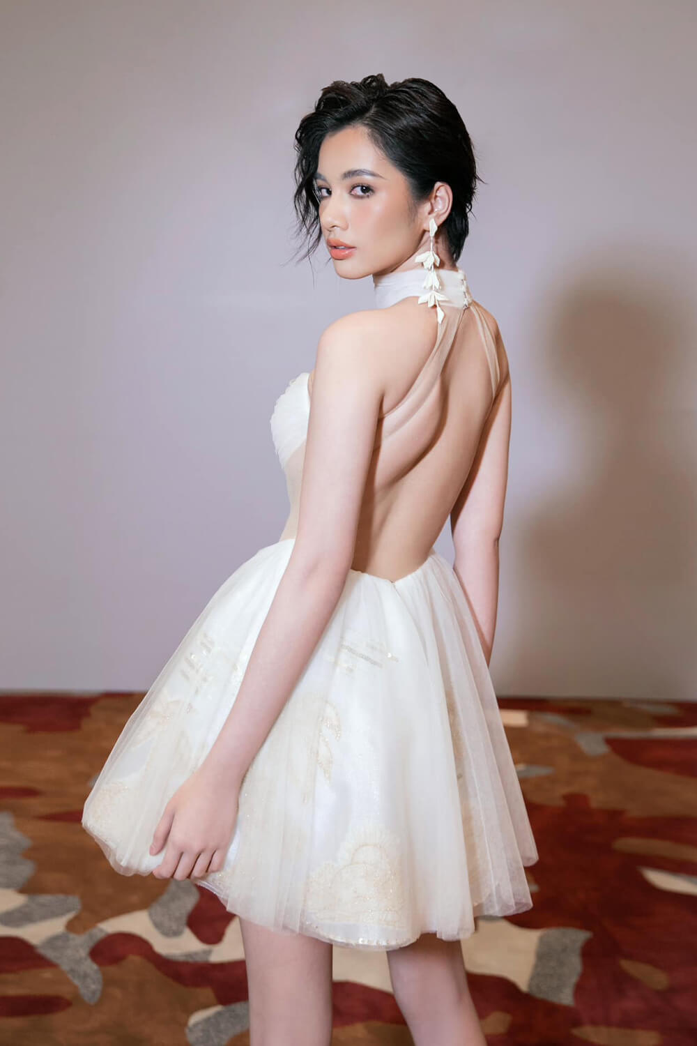 Lillian A-line Halter Neck Chiffon Mini Dress