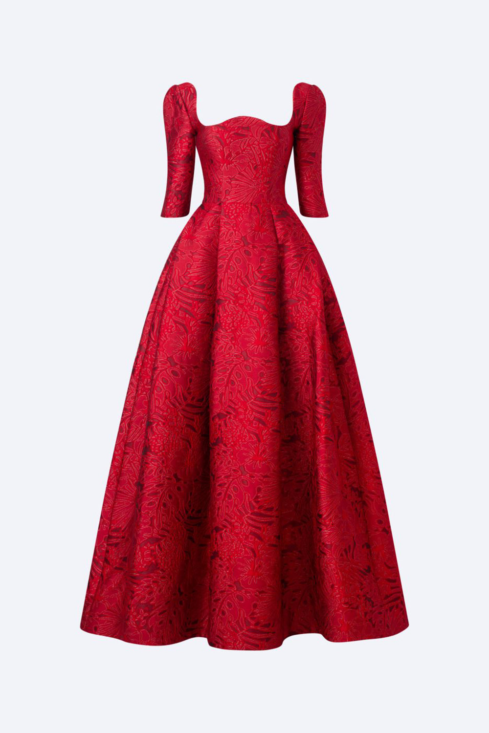 Amelia Ball Gown Curved Neck Brocade Maxi Dress