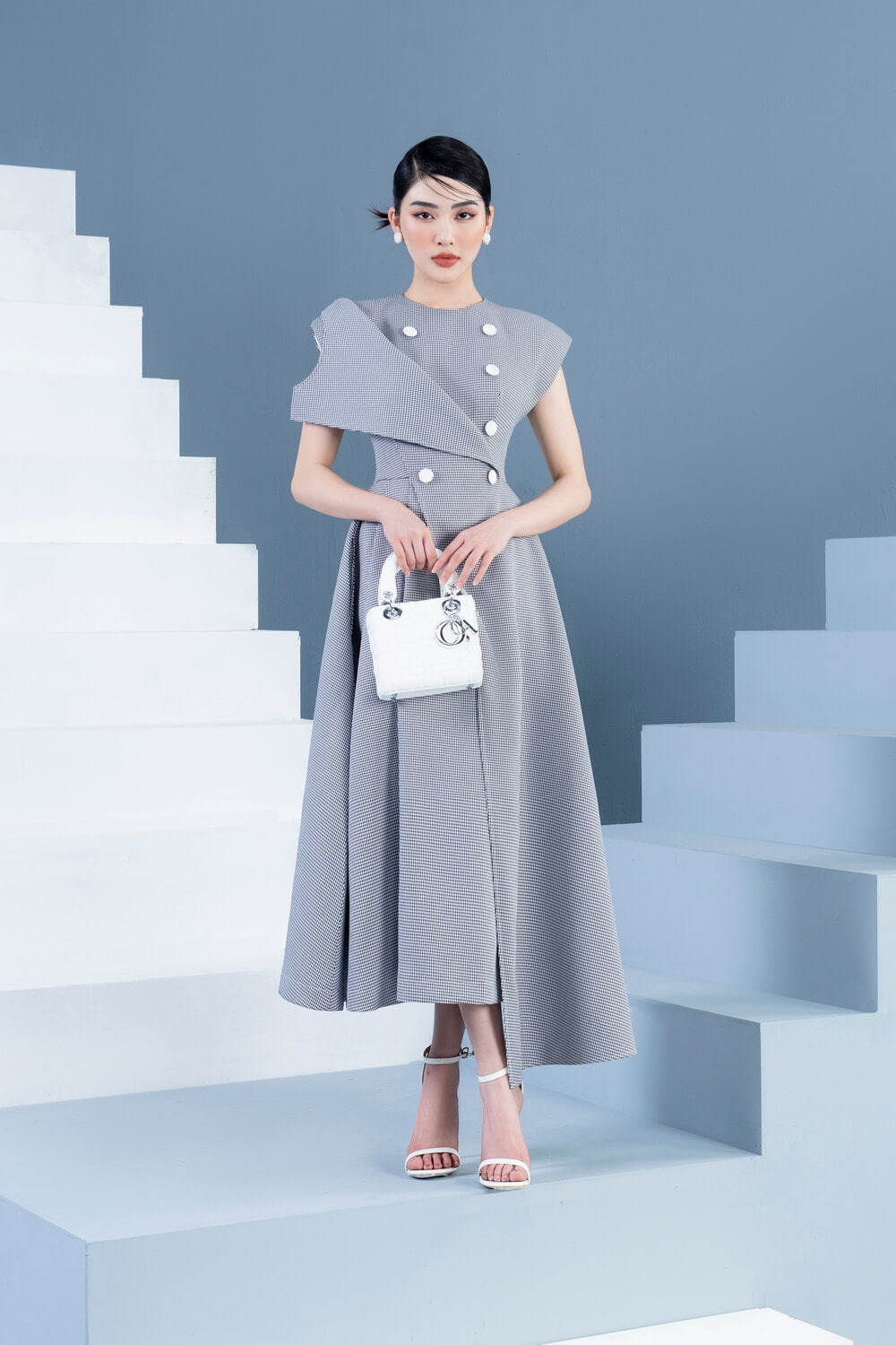 Conal Asymmetric Round Neck Cotton Midi Dress