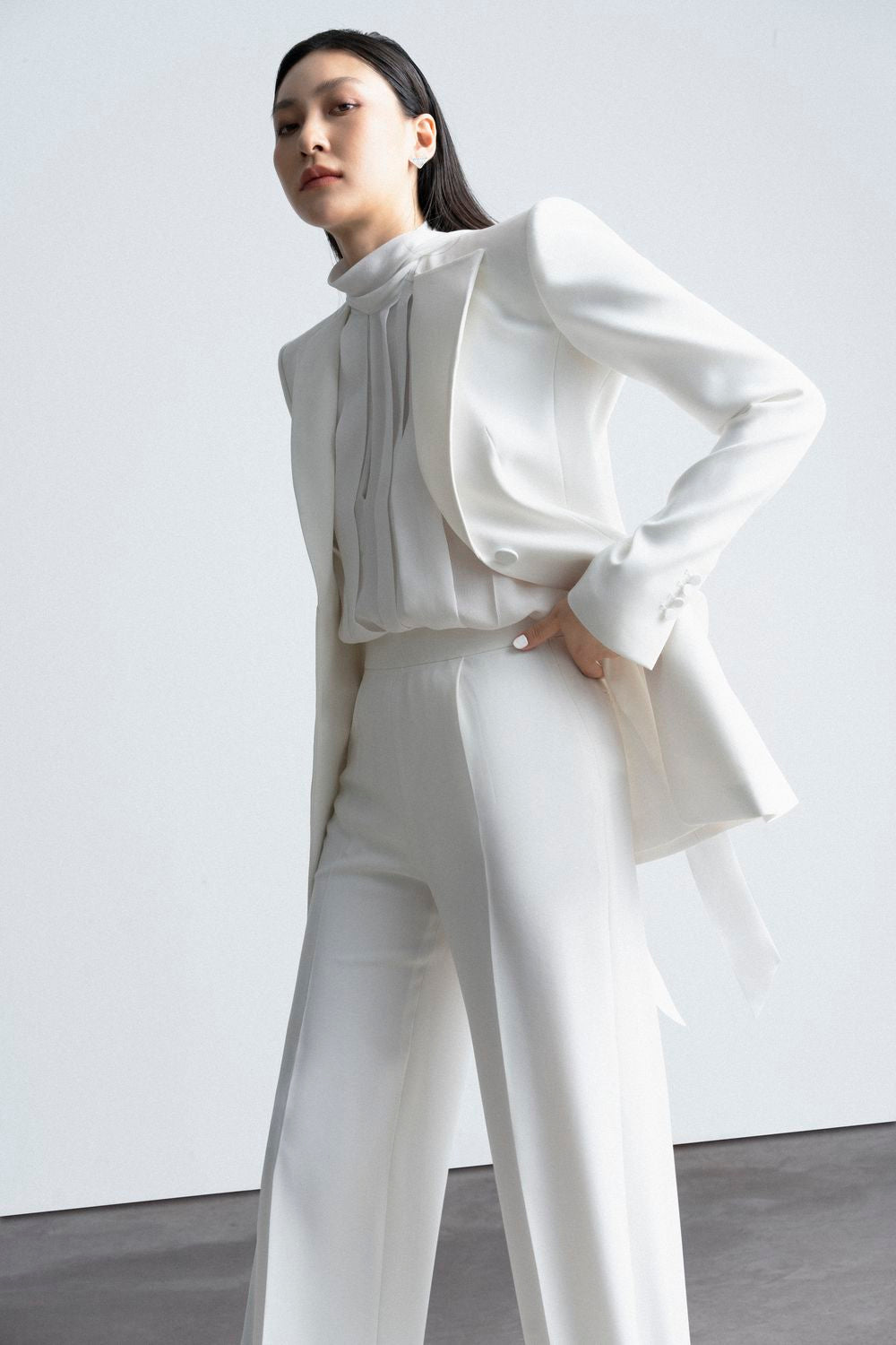 Cesarina Structured Square Shoulder Taffeta Blazer