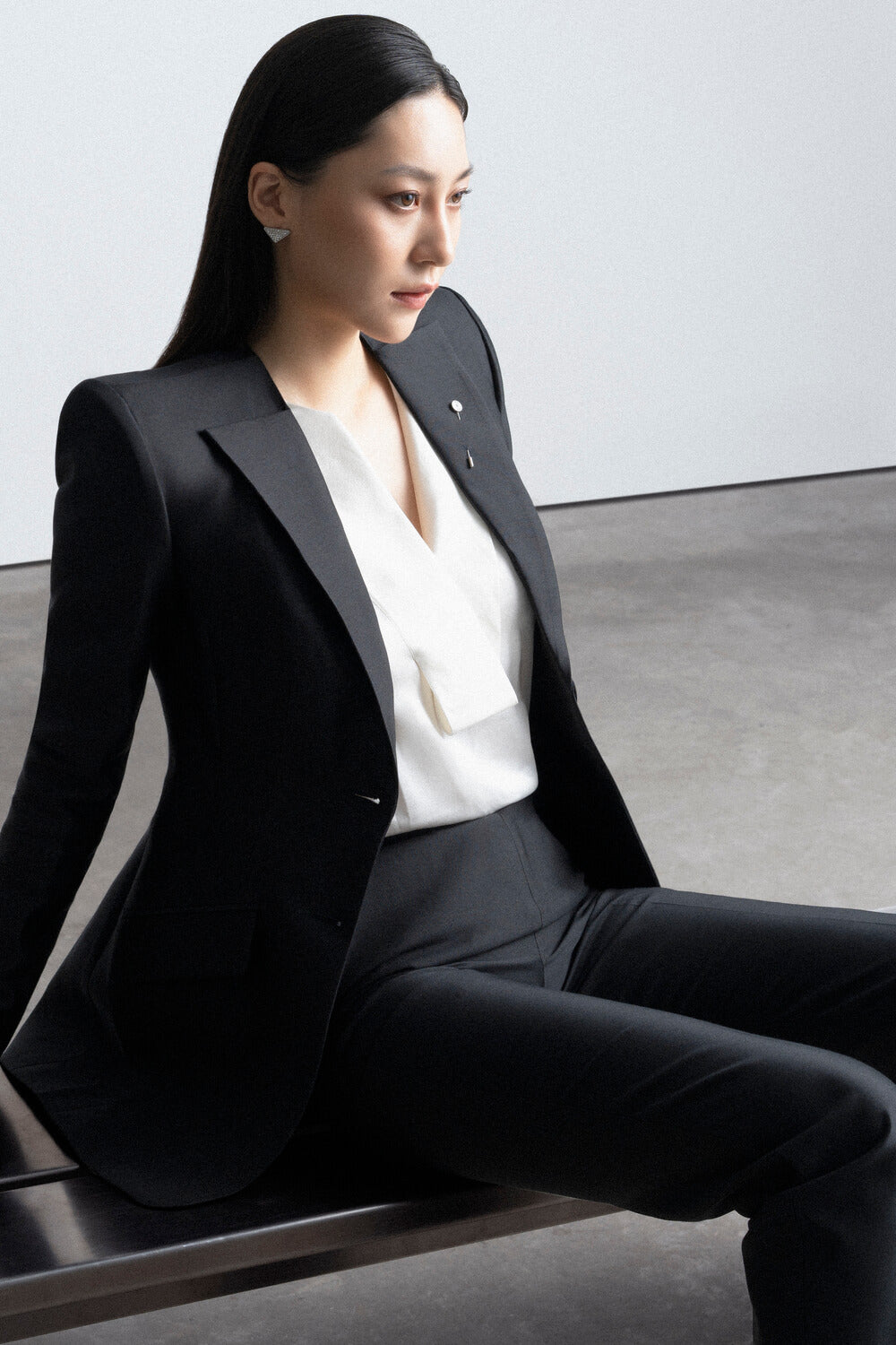 Cesarina Structured Square Shoulder Taffeta Blazer