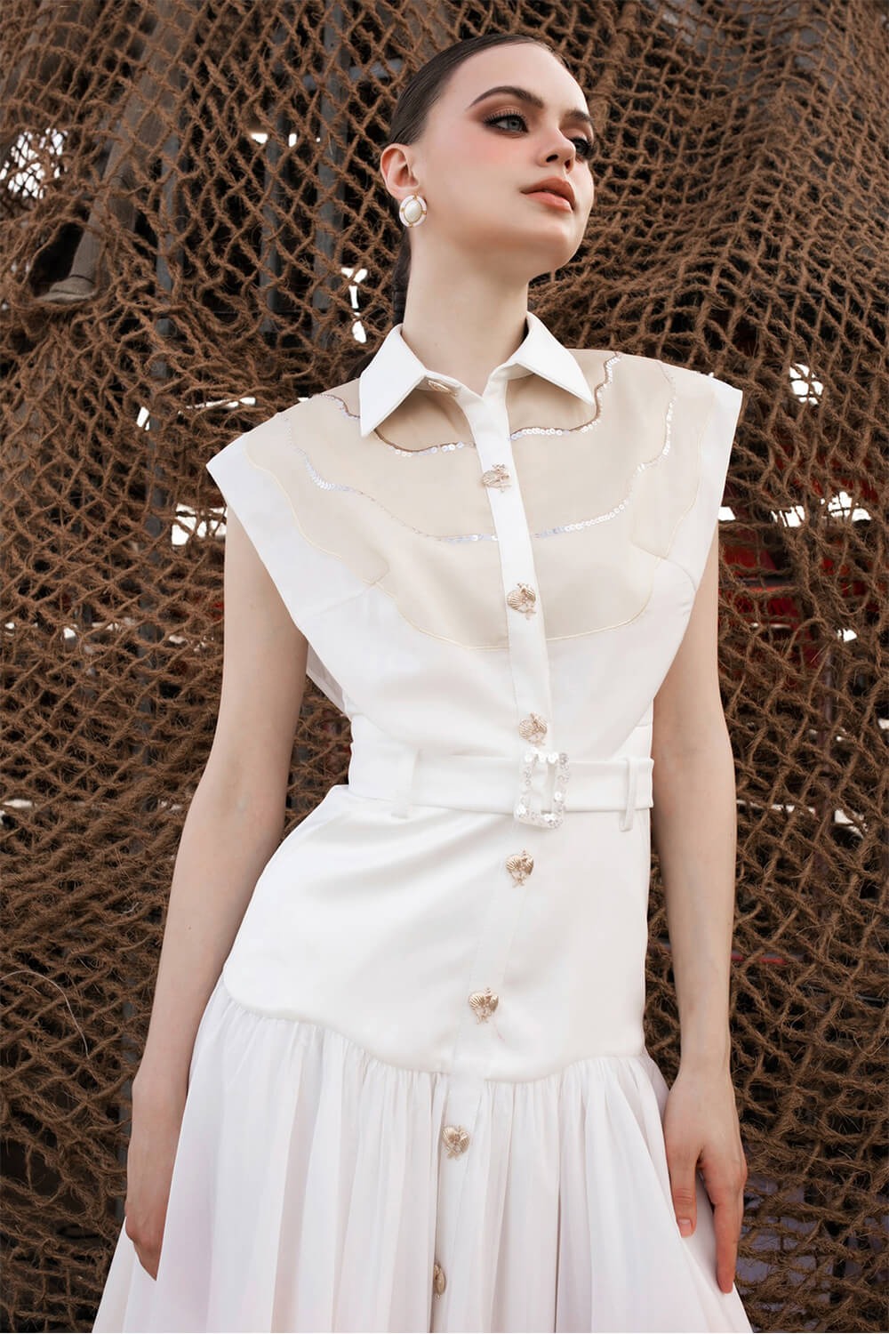 Naomi Gathered Pleated Silk Cotton Blend Midi Dress