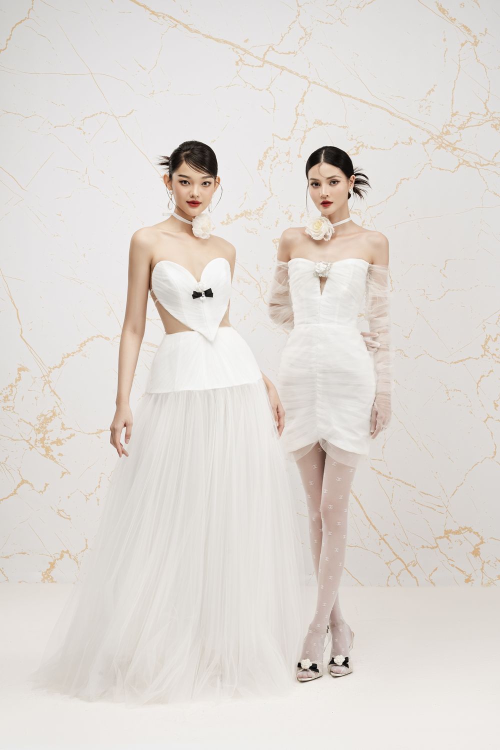 Louise Fit and Flare Gathered Mesh Maxi Dress