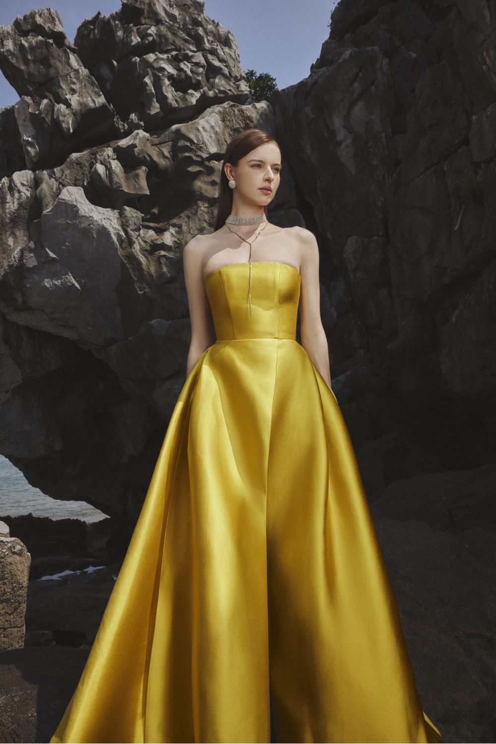 Clara Ball Gown Straight Across Neck Taffeta Maxi Dress