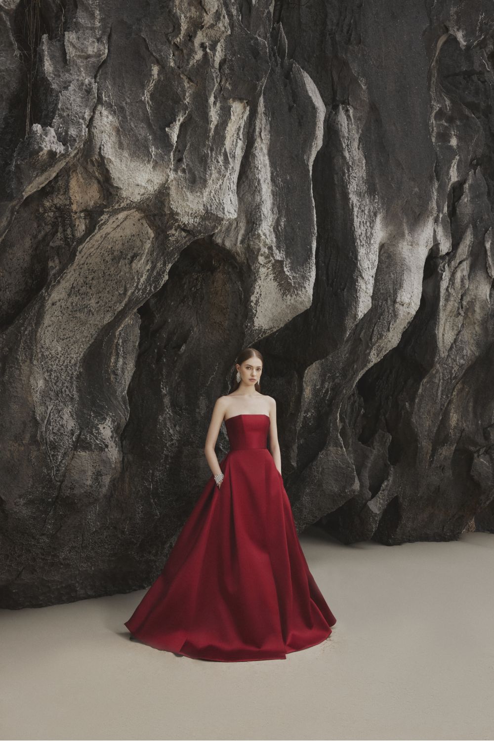 Clara Ball Gown Straight Across Neck Taffeta Maxi Dress