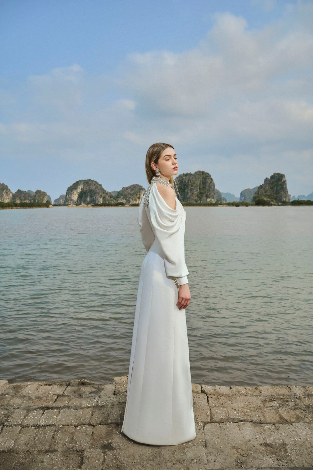 Adelina Sheath Halter Neck Satin Maxi Dress