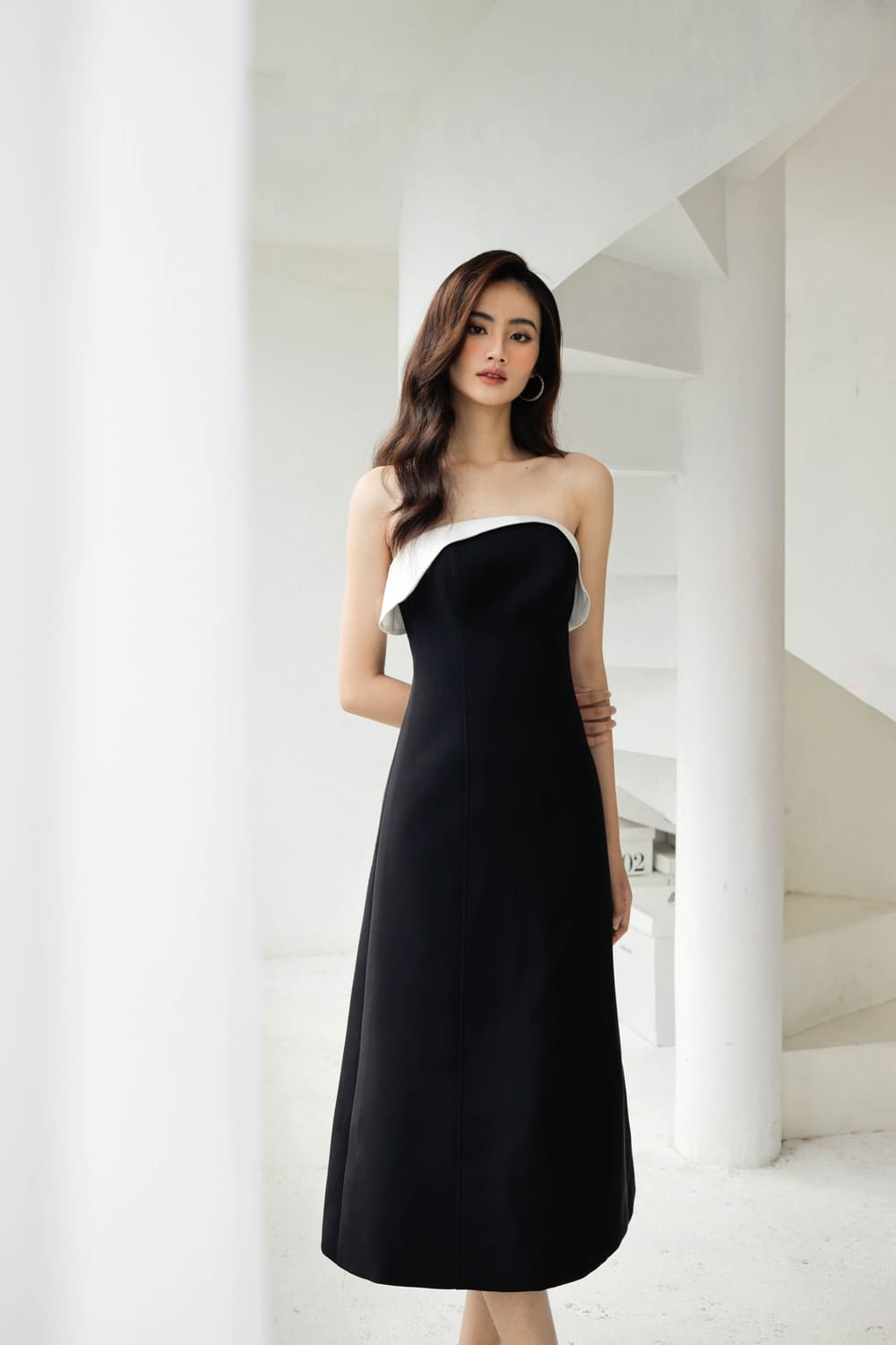 Sophia A-line Chest Cup Khaki Midi Dress