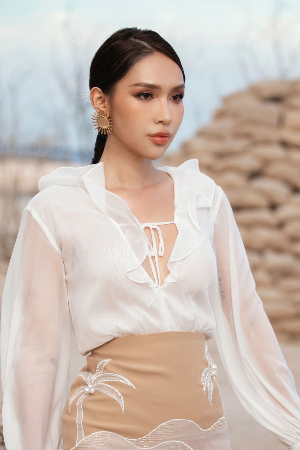 Ivy Straight Ruffle Collar Silk Cotton Blend Set