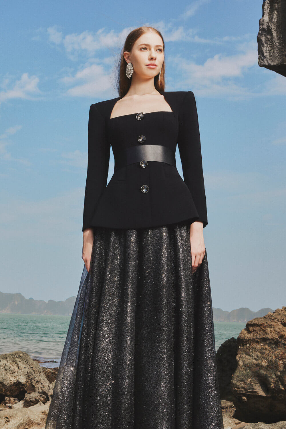 Jolene Peplum Queen Anne Neck Crepe Maxi Set