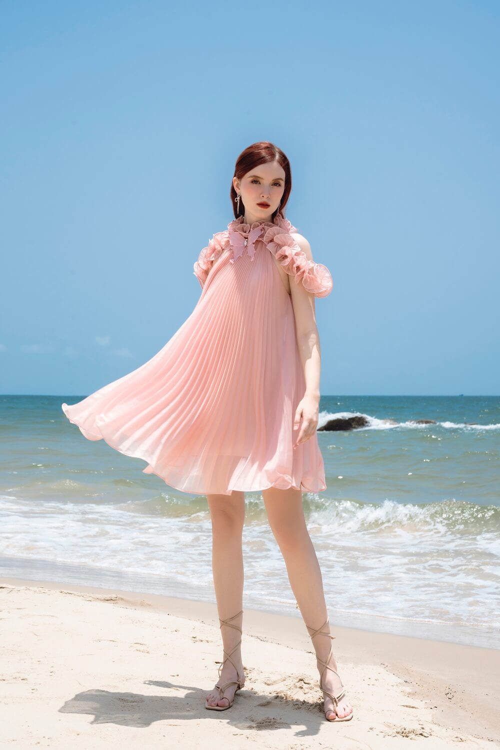 Sabie Pleated Open Shoulder Silk Organza Mini Dress
