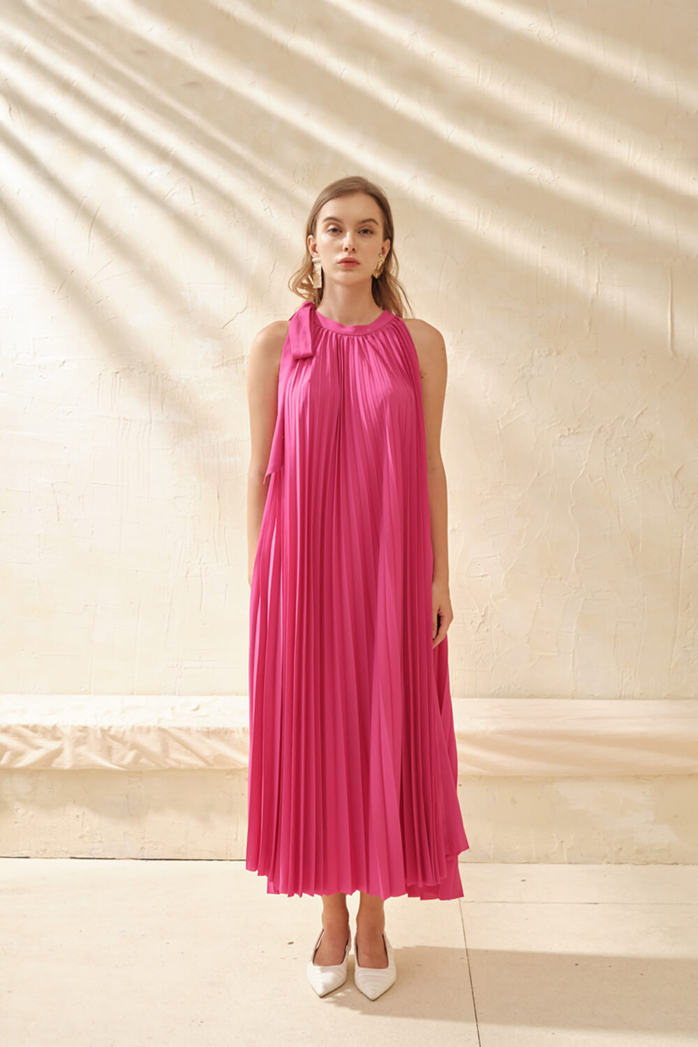 Pinky Pleated Maxi Dress