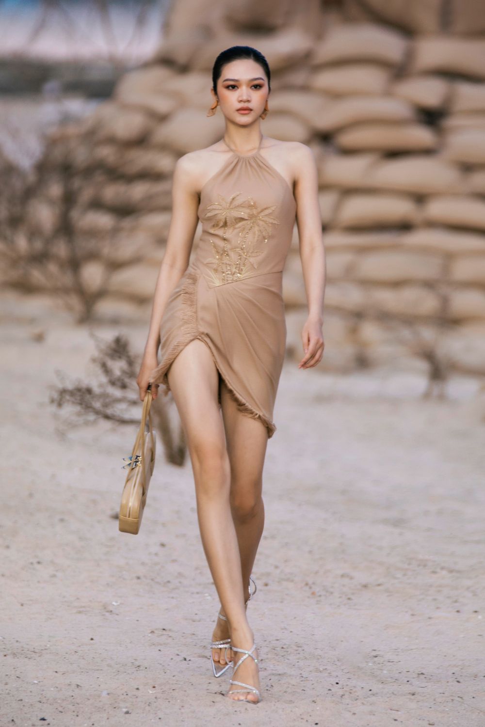 Jade Sarong Halter Neck Burlap Mini Dress