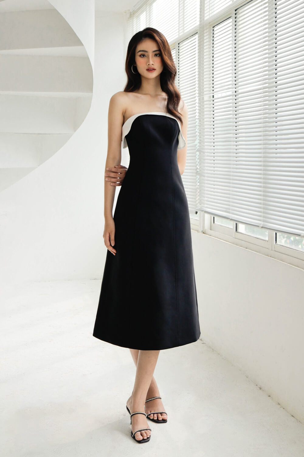 Sophia A-line Chest Cup Khaki Midi Dress