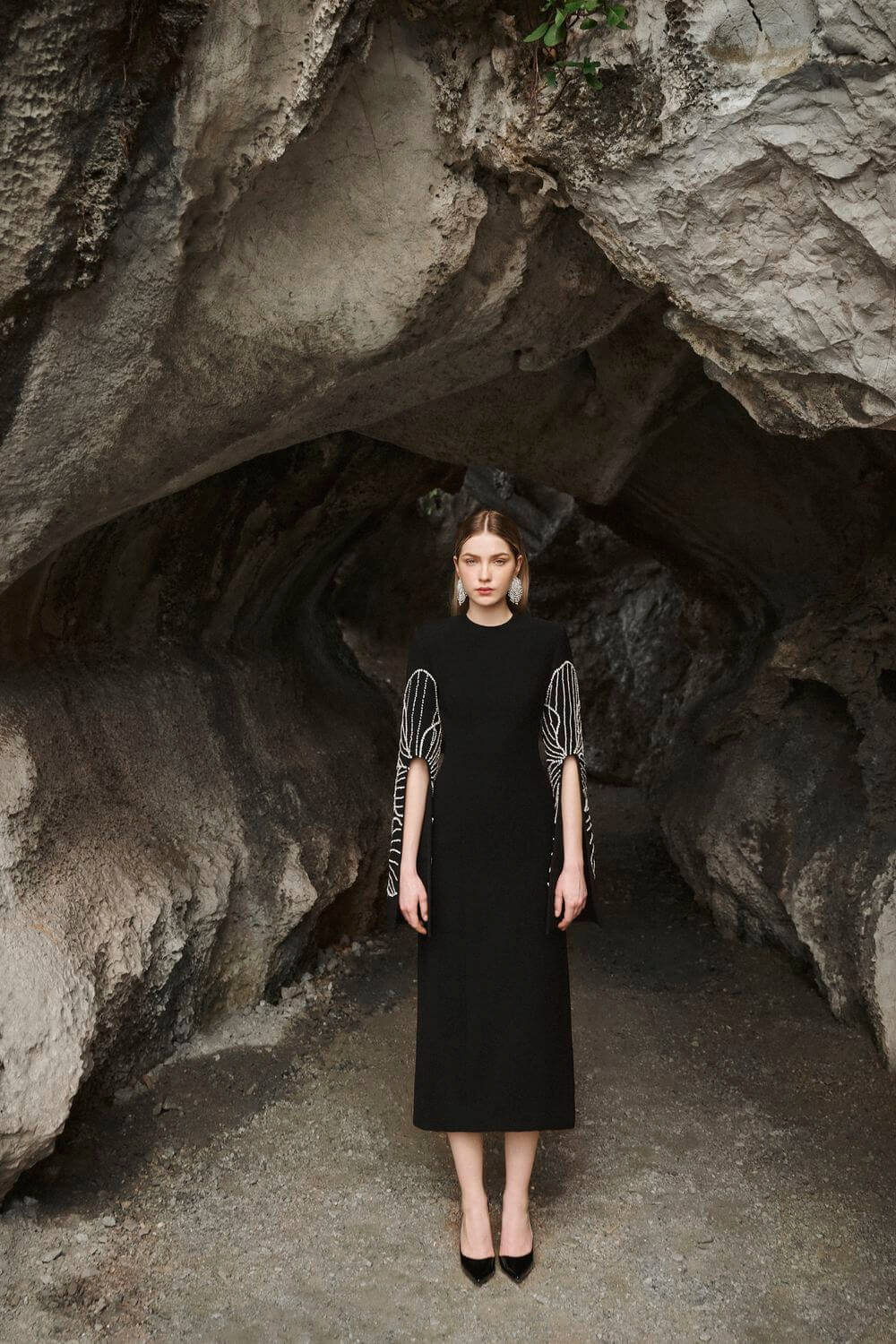 Alexa Sheath Split Sleeved Crepe Midi Dress