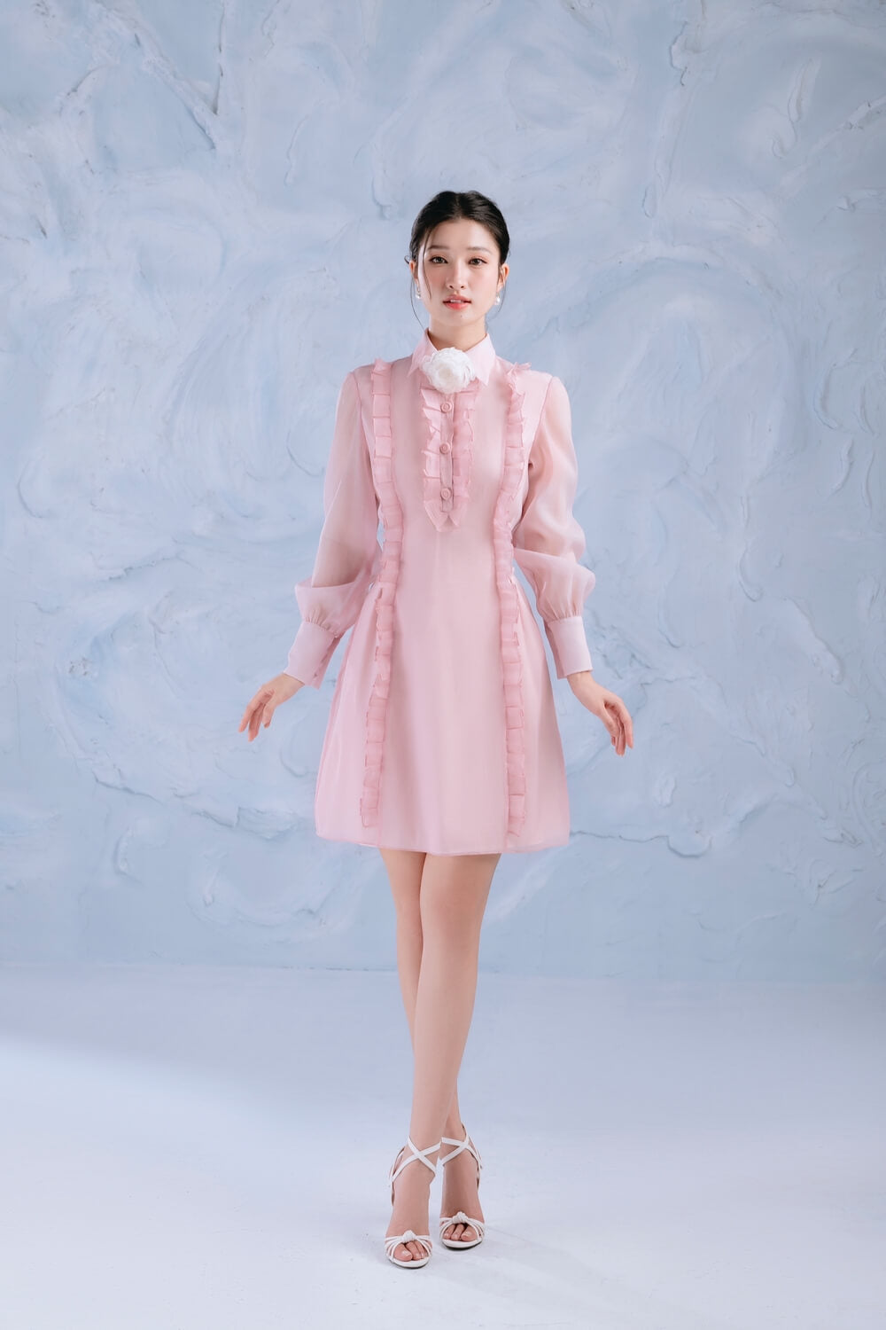 Rosy Flower Applique Organza Brooch