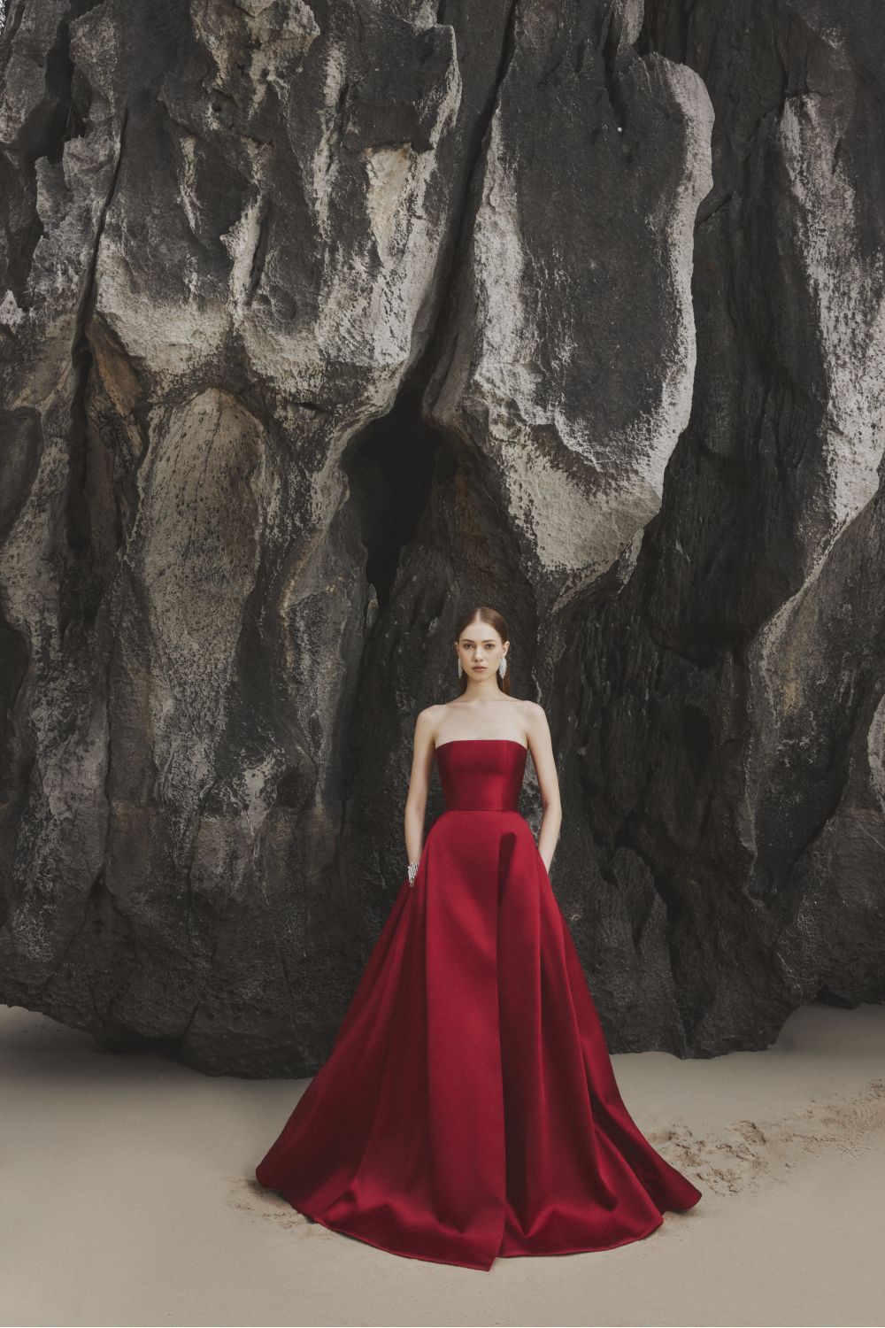 Clara Ball Gown Straight Across Neck Taffeta Maxi Dress