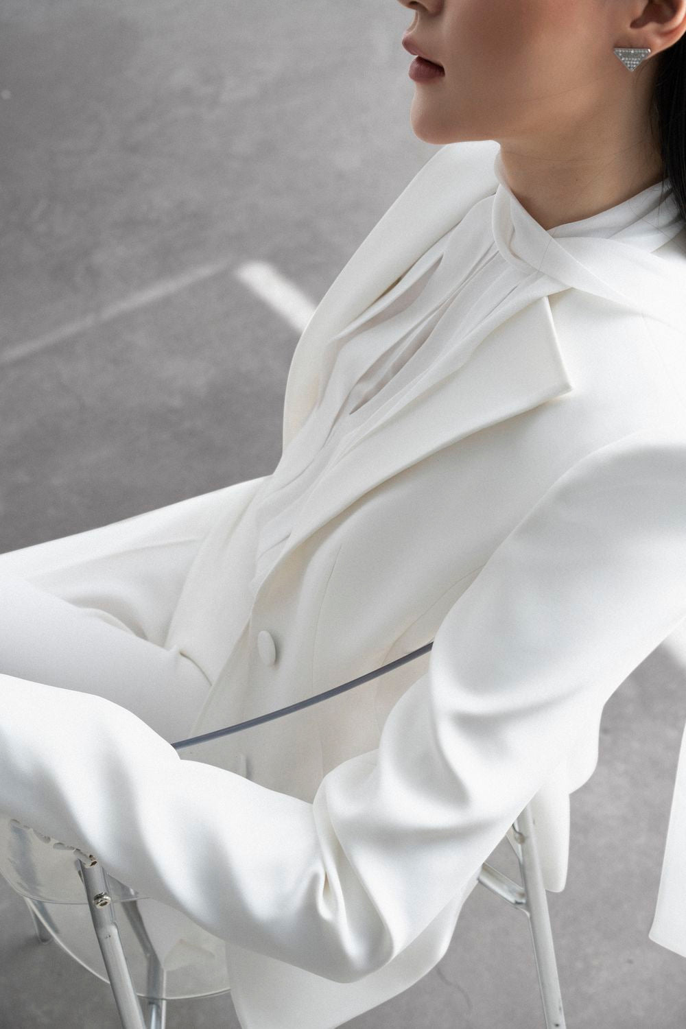 Cesarina Structured Square Shoulder Taffeta Blazer