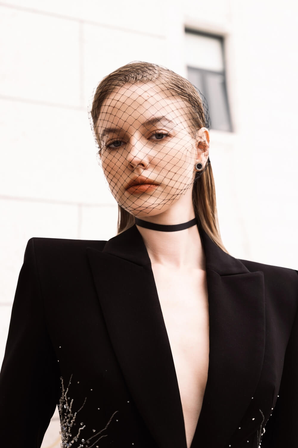 Sadie Fit and Flare Peak Lapel Crepe Blazer