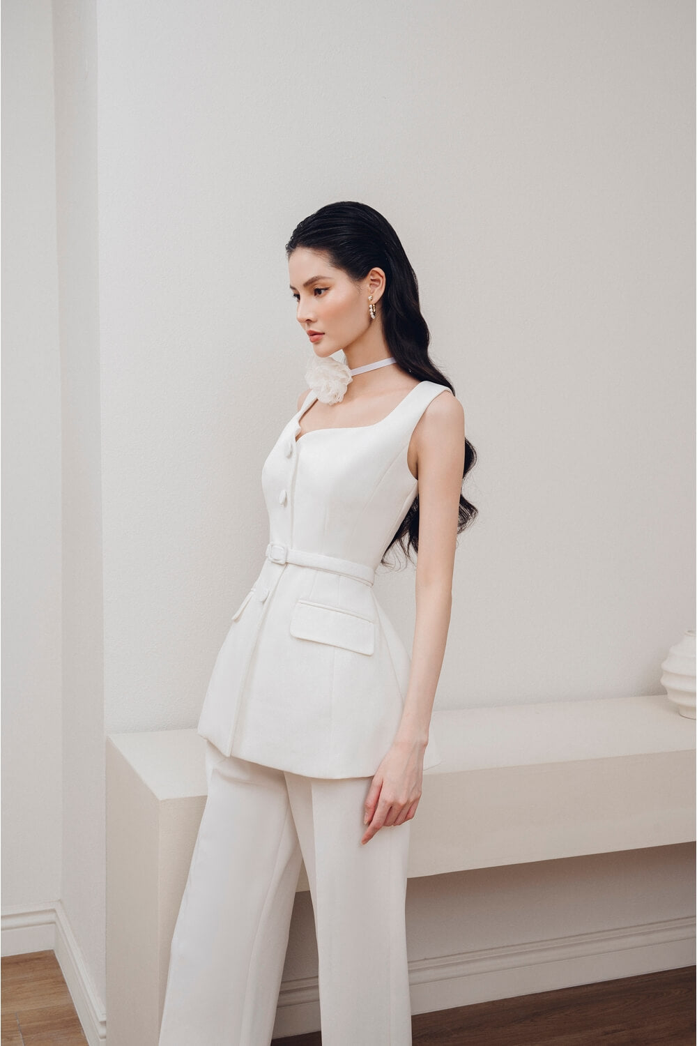 Nomi Peplum Strappy Cotton Velvet Top