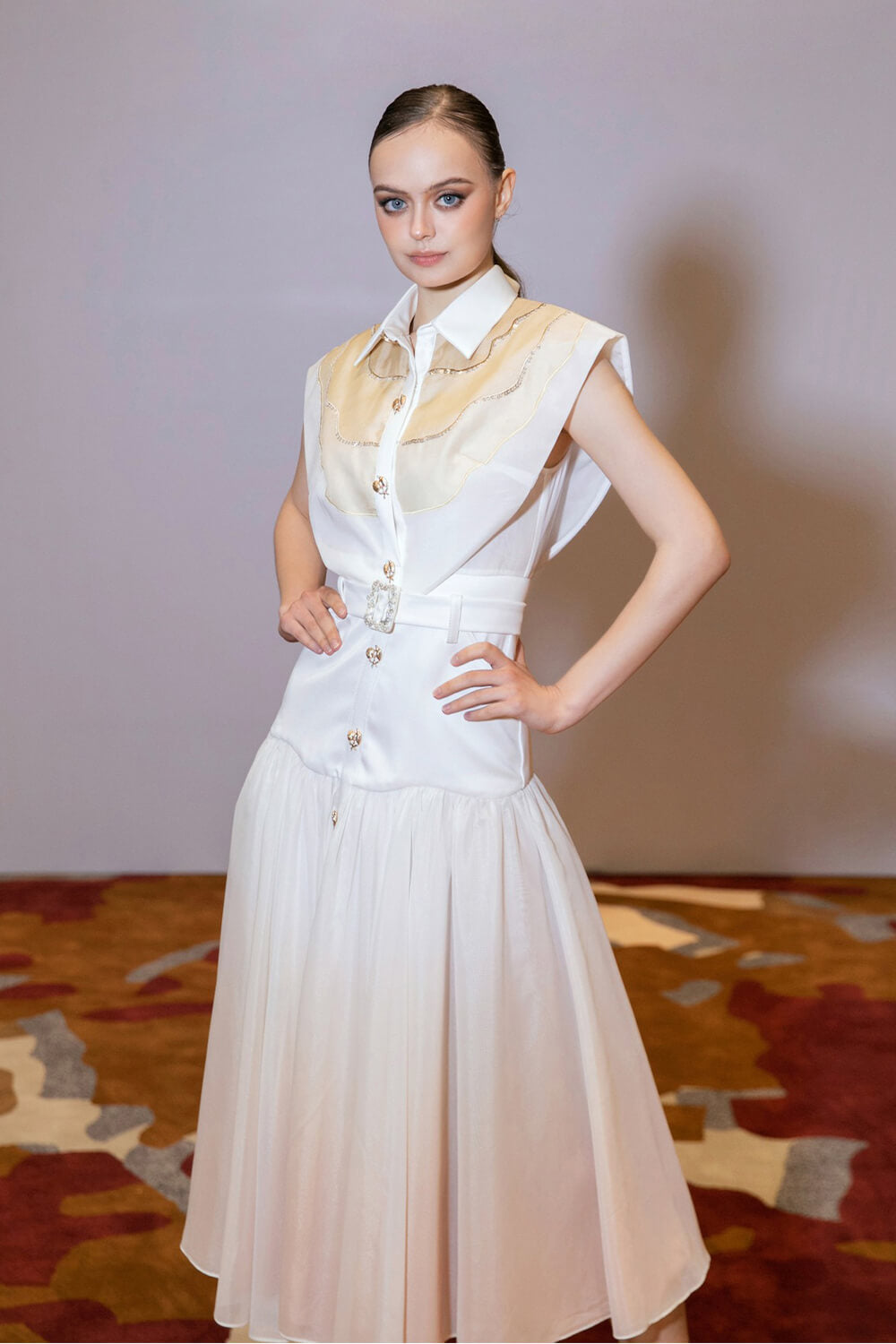 Naomi Gathered Pleated Silk Cotton Blend Midi Dress