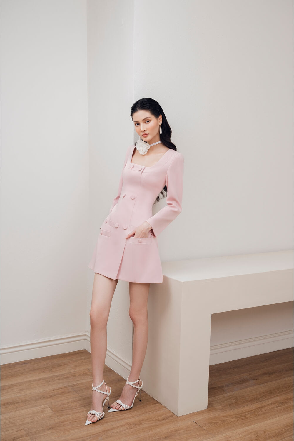 Edana A-line U-Neck Diamond Spandex Mini Dress