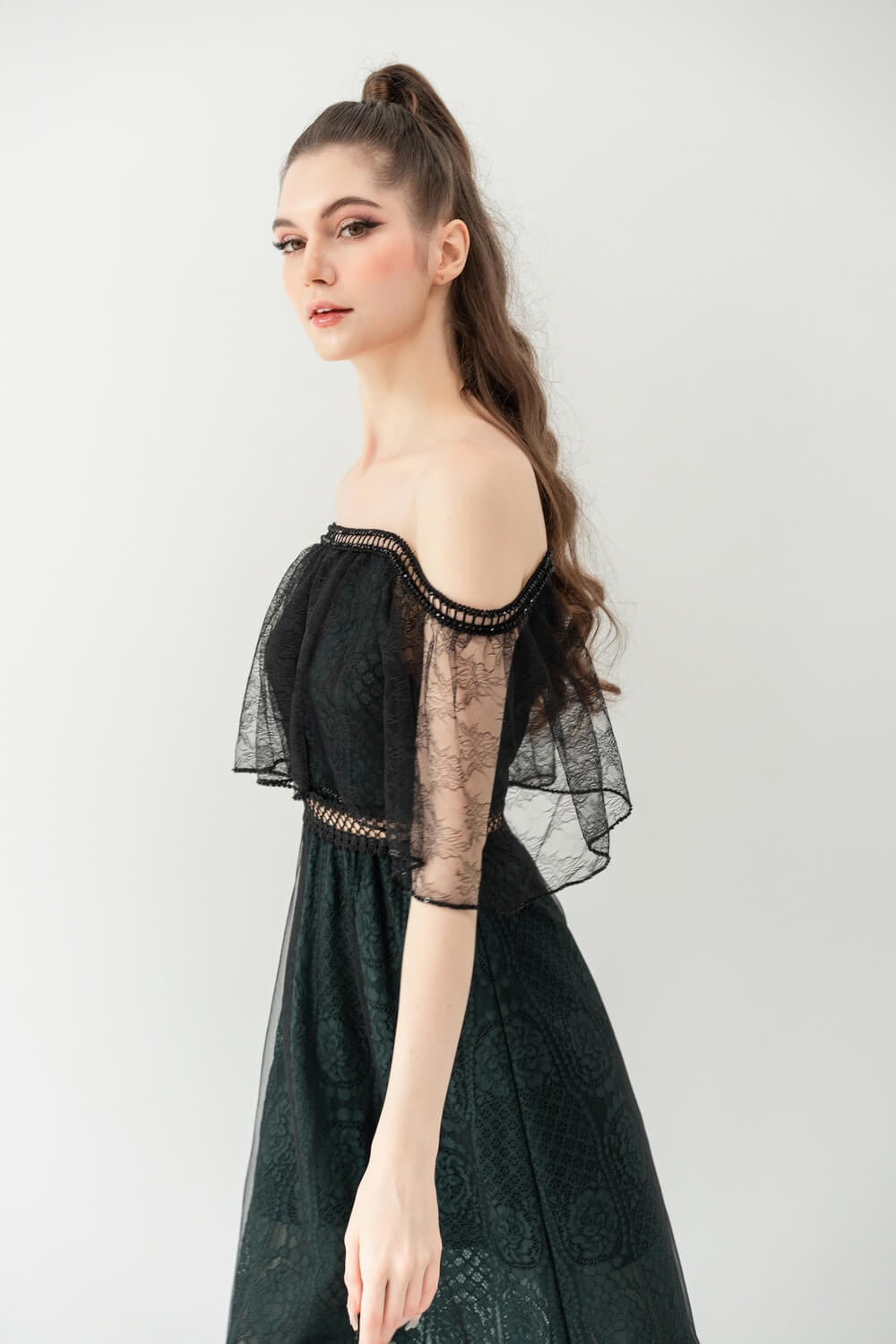 Lauren Straight Off-Shoulder Lace Midi Dress