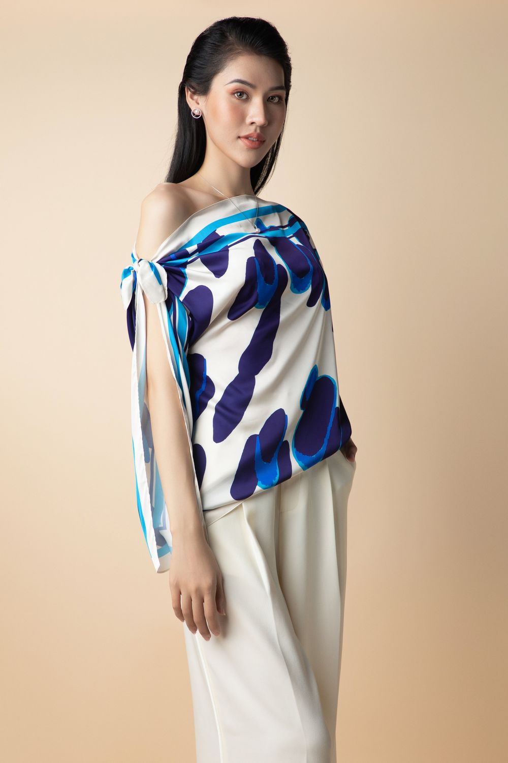 Magarita Asymmetric Twisted Latin Silk Top