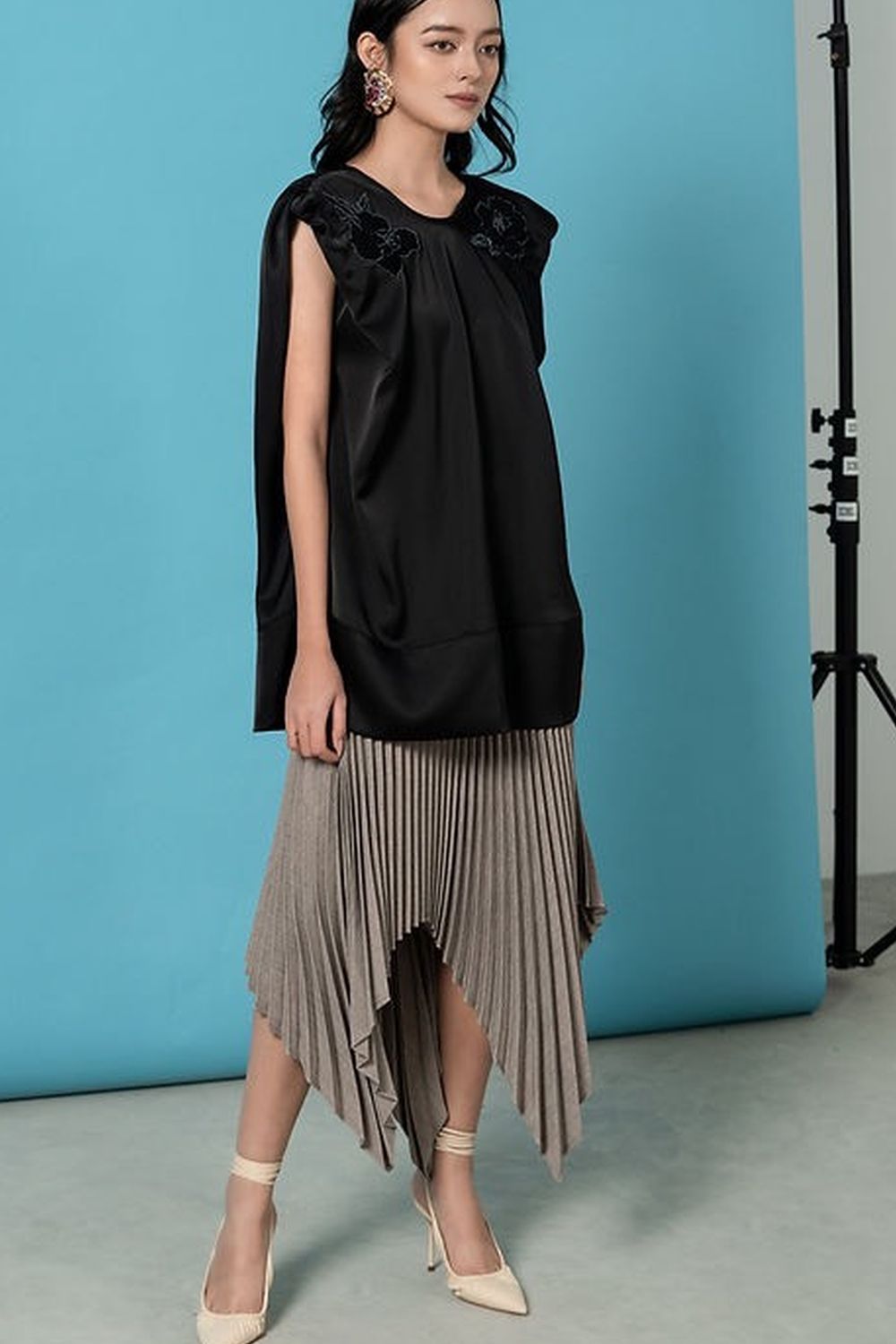 Sadie Sack Flower Applique Silk Top