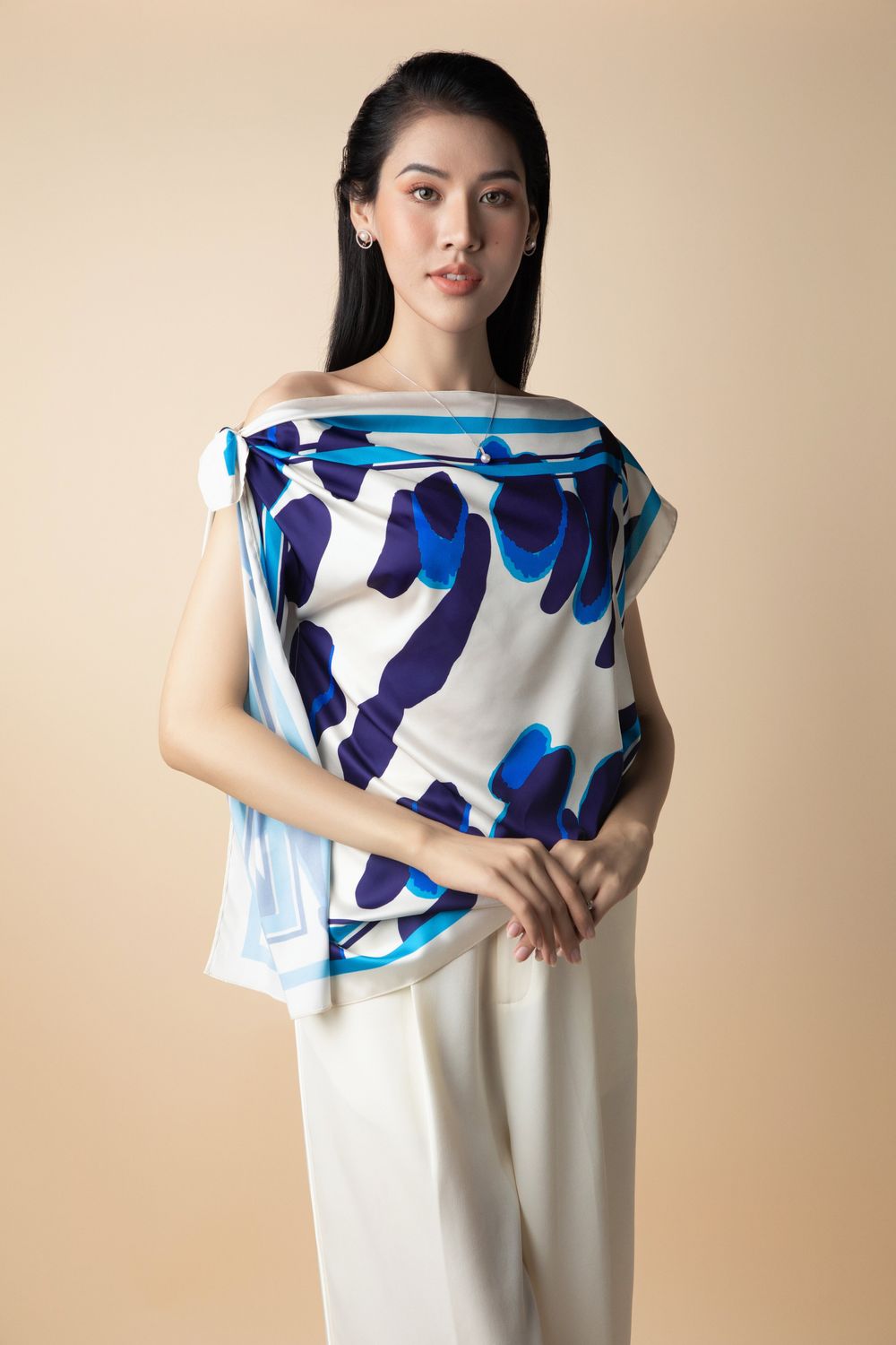 Magarita Asymmetric Twisted Latin Silk Top