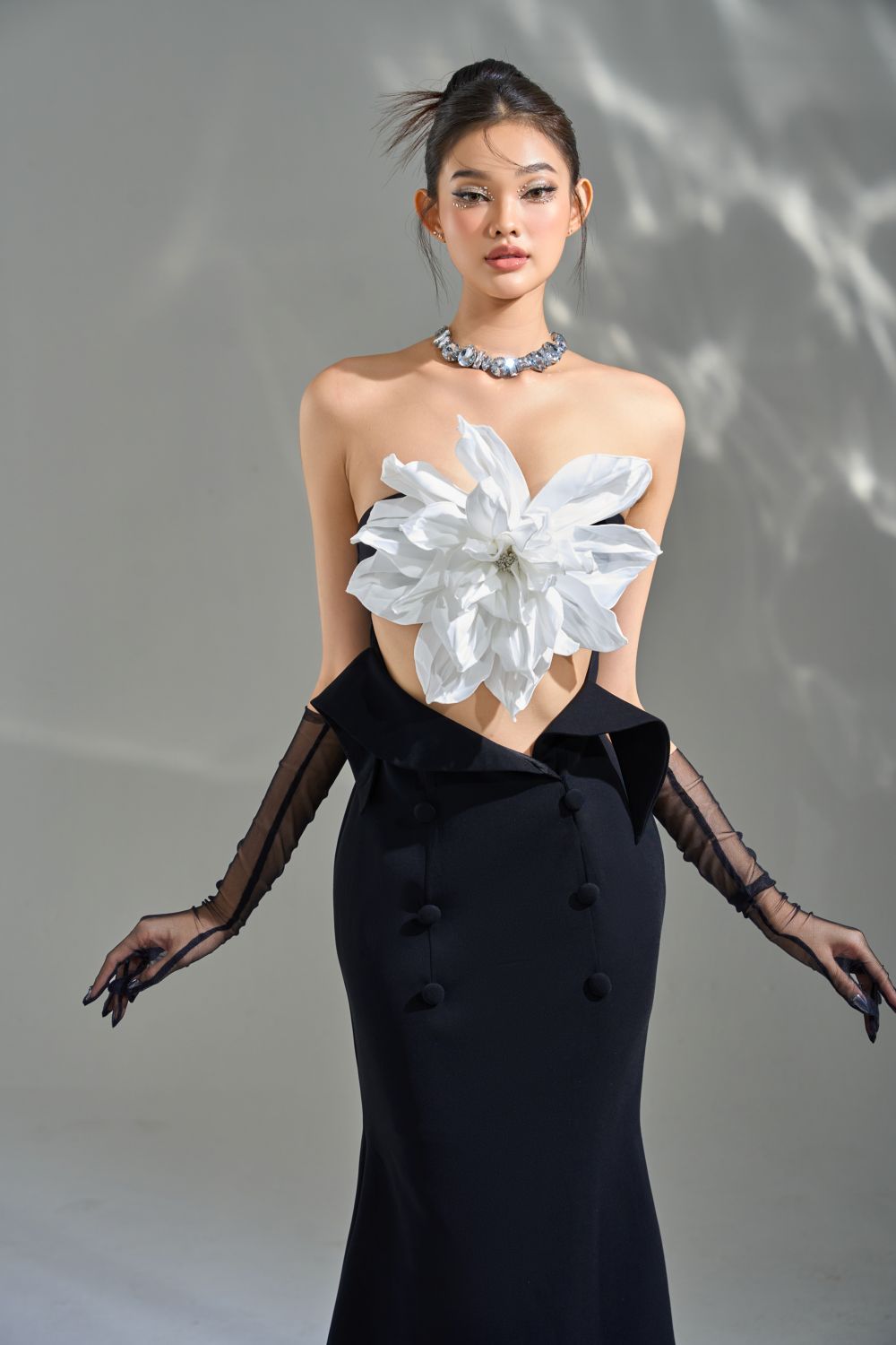 Plante Mermaid Flower Applique Cotton Polyester Maxi Dress