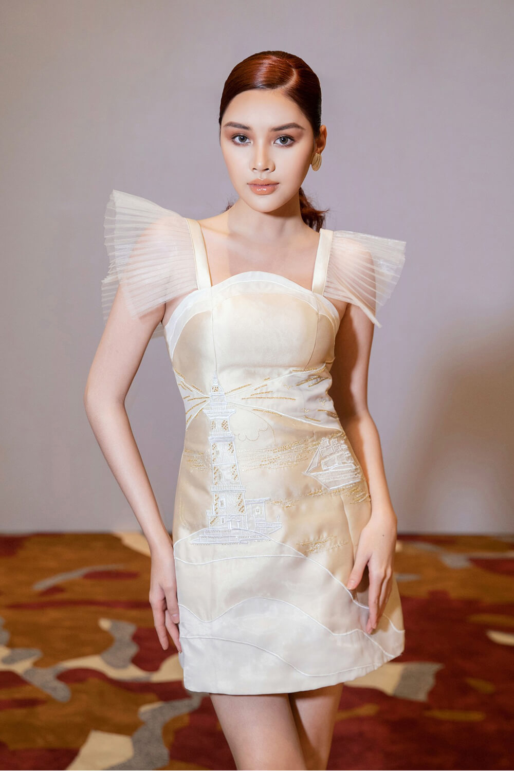 Everly A-line Pleated Sleeved Taffeta Mini Dress