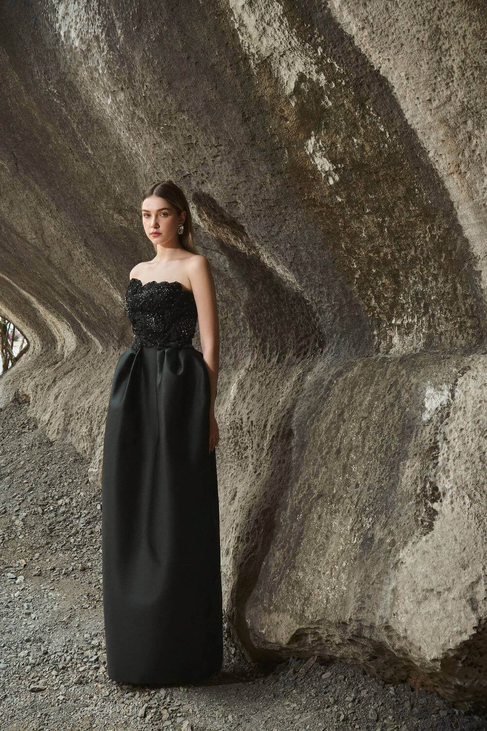 Paris Pegged Straight Across Neck Taffeta Maxi Dress