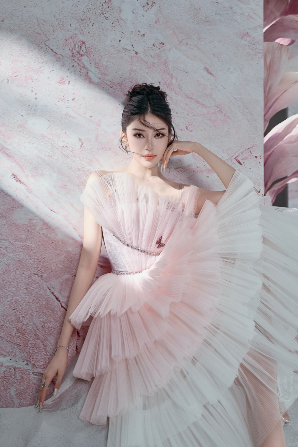 Chloe A-line Layered Mesh Midi Dress