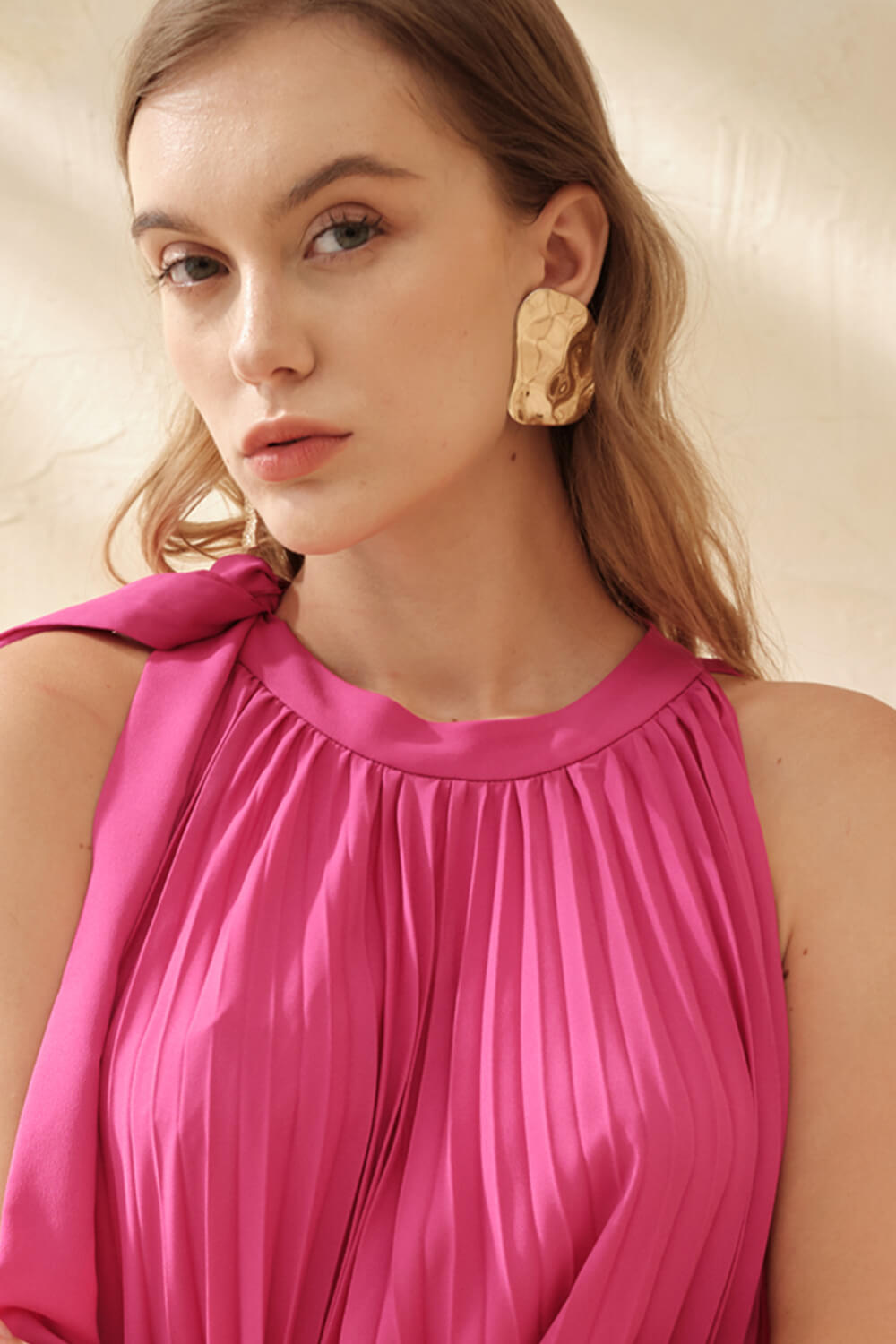 Pinky Pleated Maxi Dress