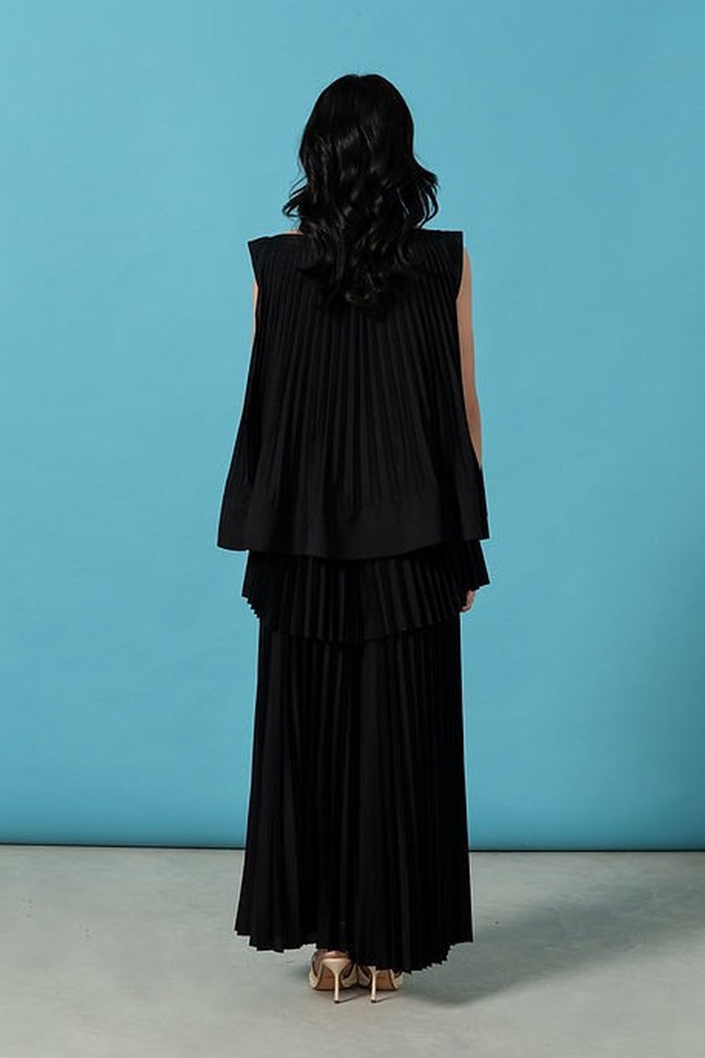 Andrea Pleated Flared Polyester Top