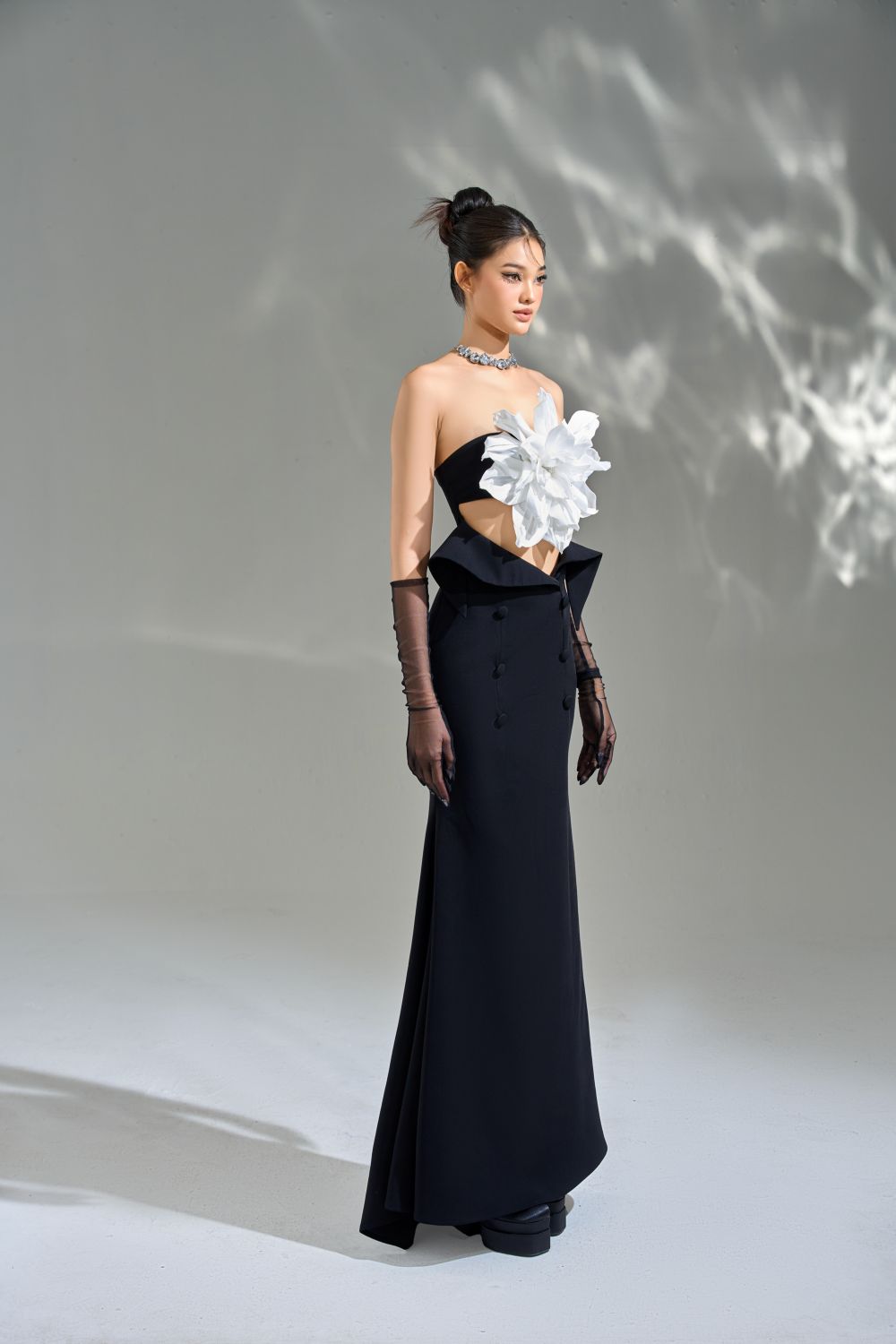 Plante Mermaid Flower Applique Cotton Polyester Maxi Dress