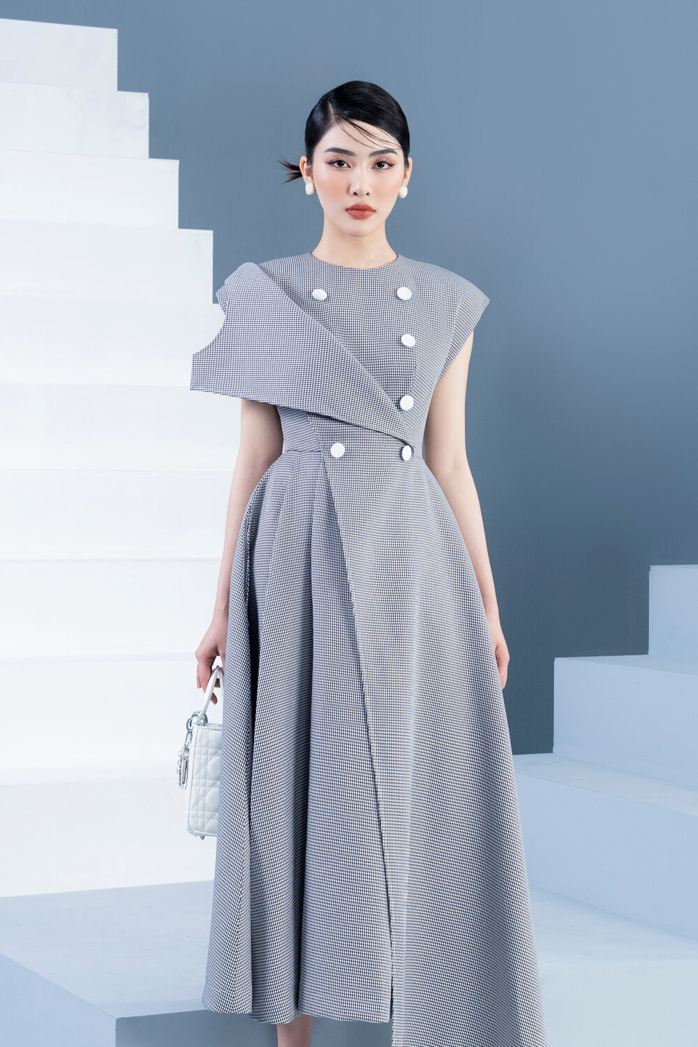 Conal Asymmetric Round Neck Cotton Midi Dress