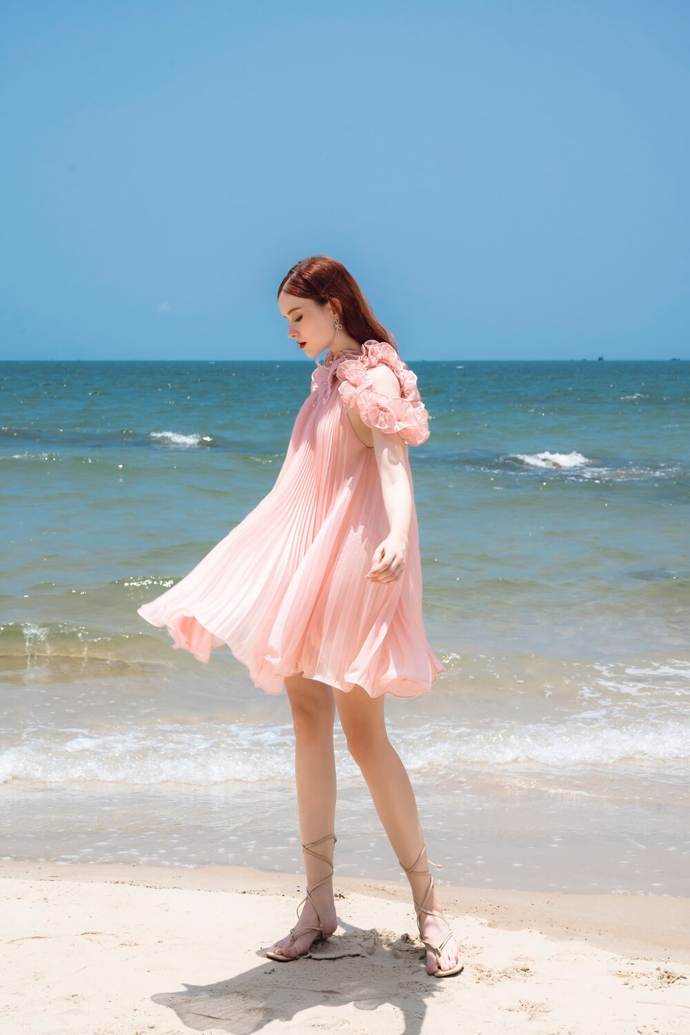 Sabie Pleated Open Shoulder Silk Organza Mini Dress