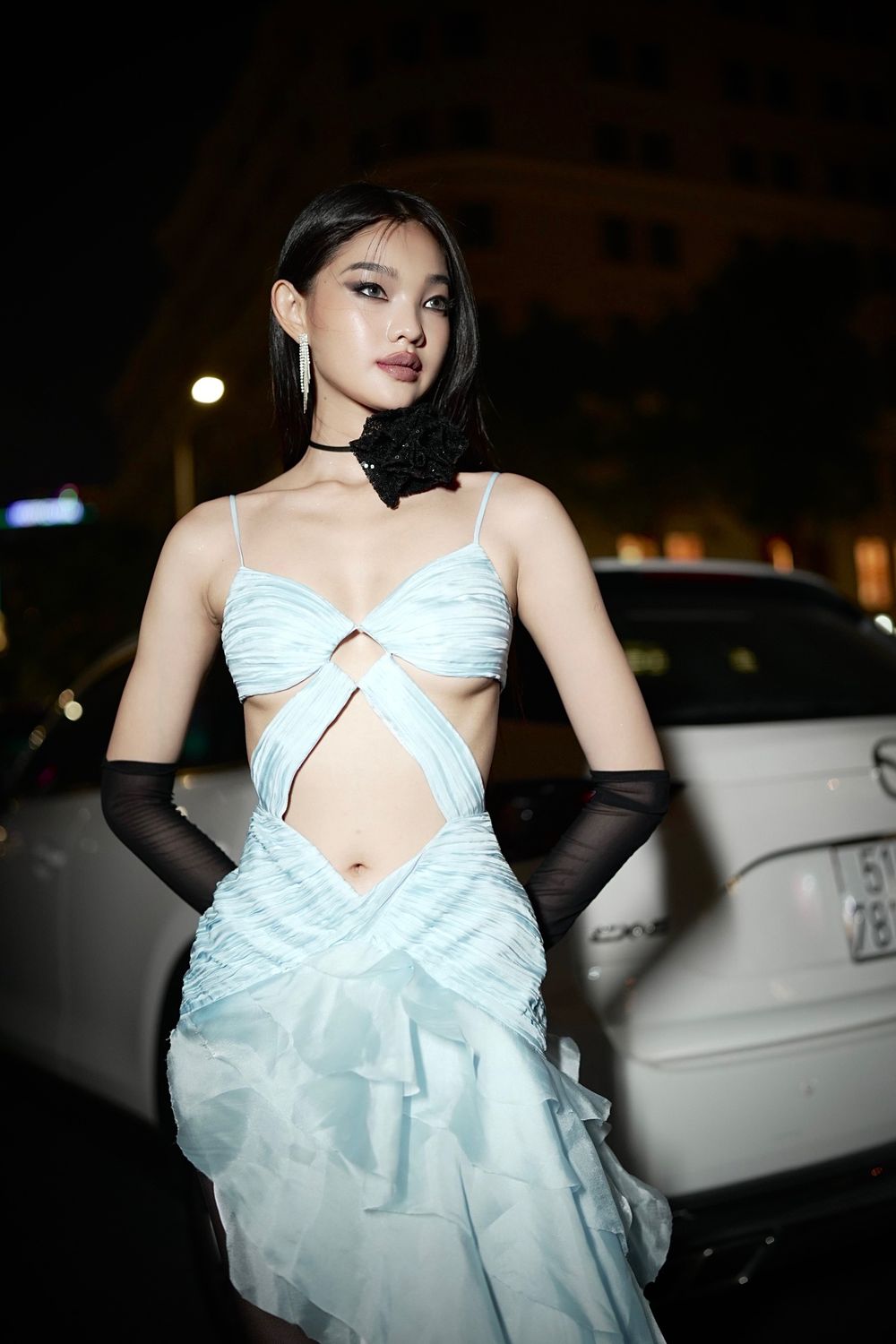 Lena Asymmetric Cut-Out Chiffon Mini Dress