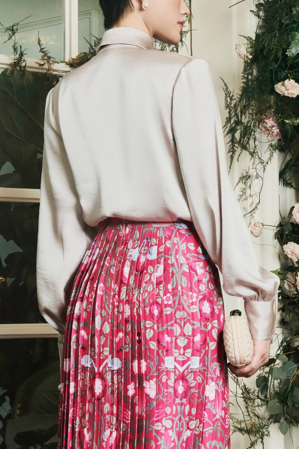 Malani Pleated High Waist Punto Midi Skirt