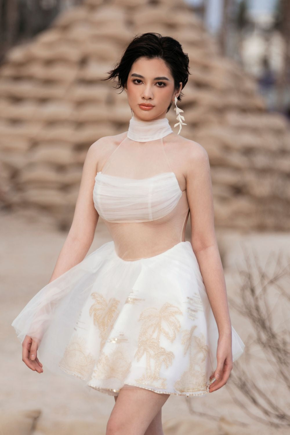 Lillian A-line Halter Neck Chiffon Mini Dress