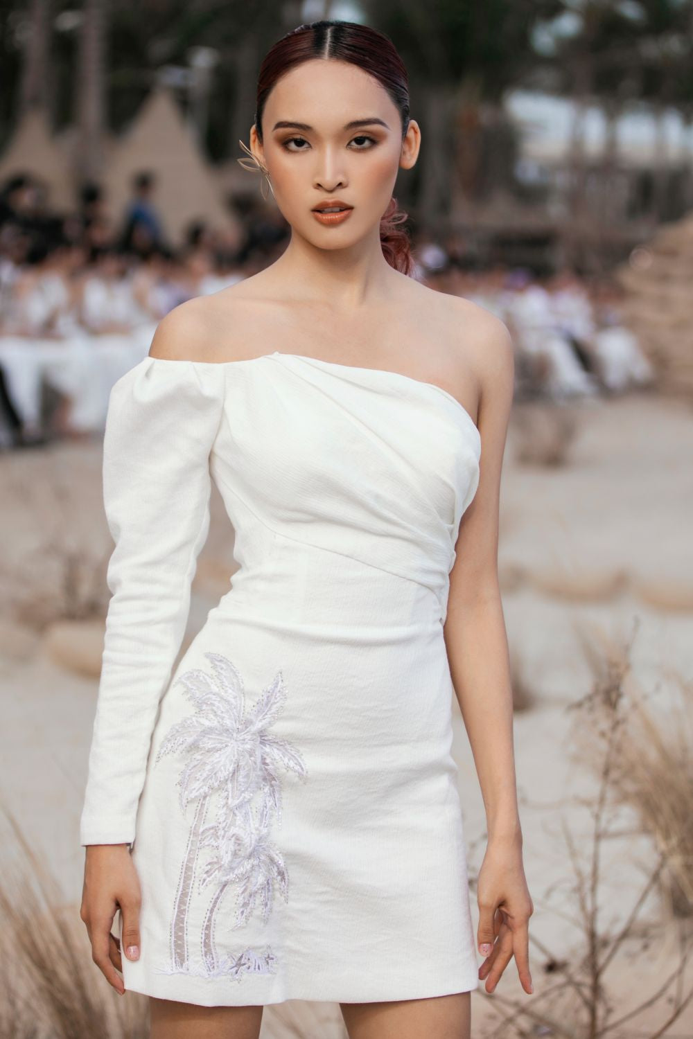 Brooklyn Asymmetric Straight Across Neck Linen Mini Dress