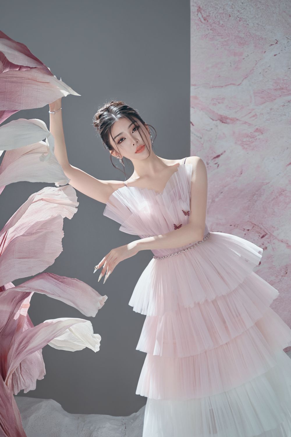 Chloe A-line Layered Mesh Midi Dress