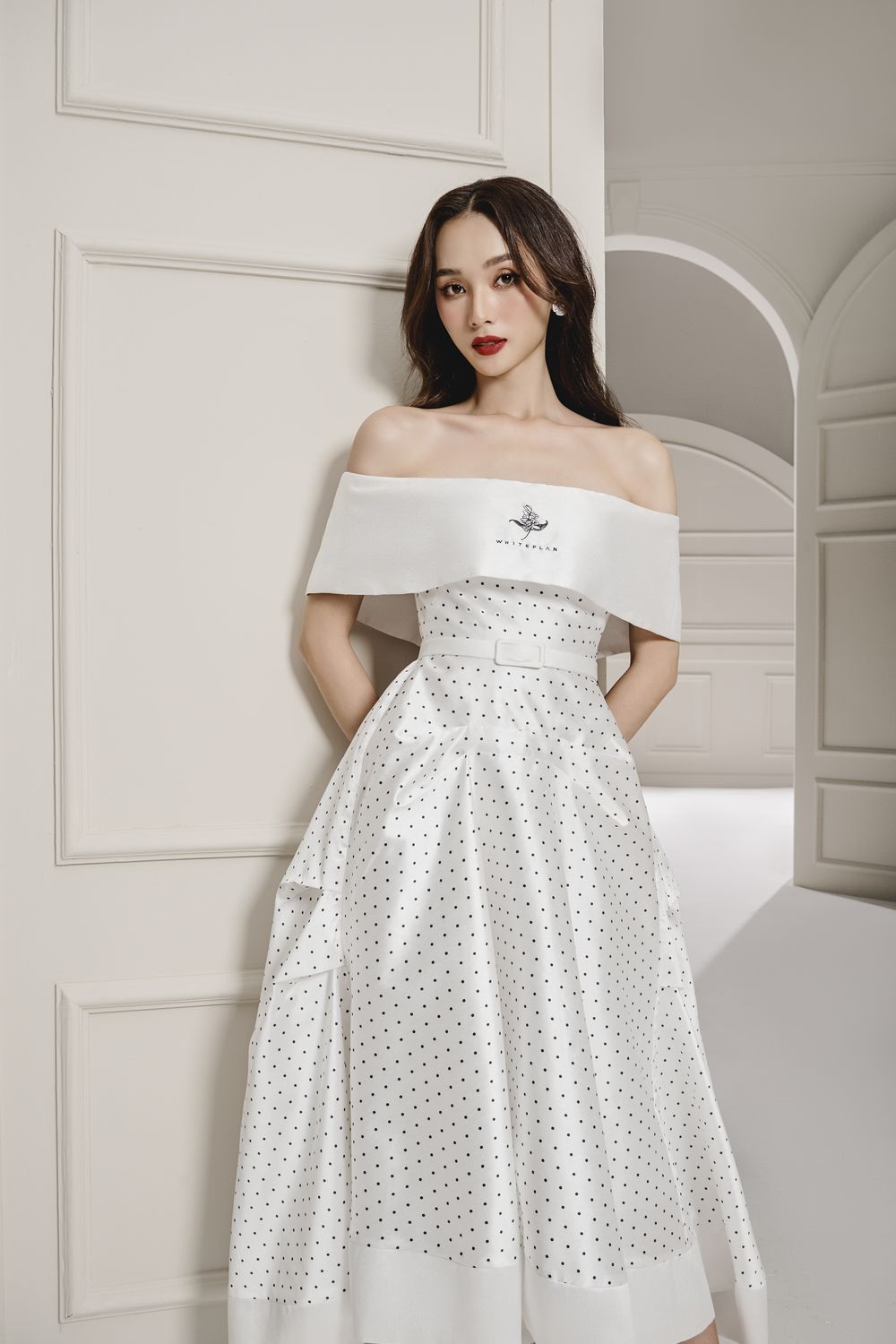 Tammy Asymmetric Off-Shoulder Taffeta Midi Dress