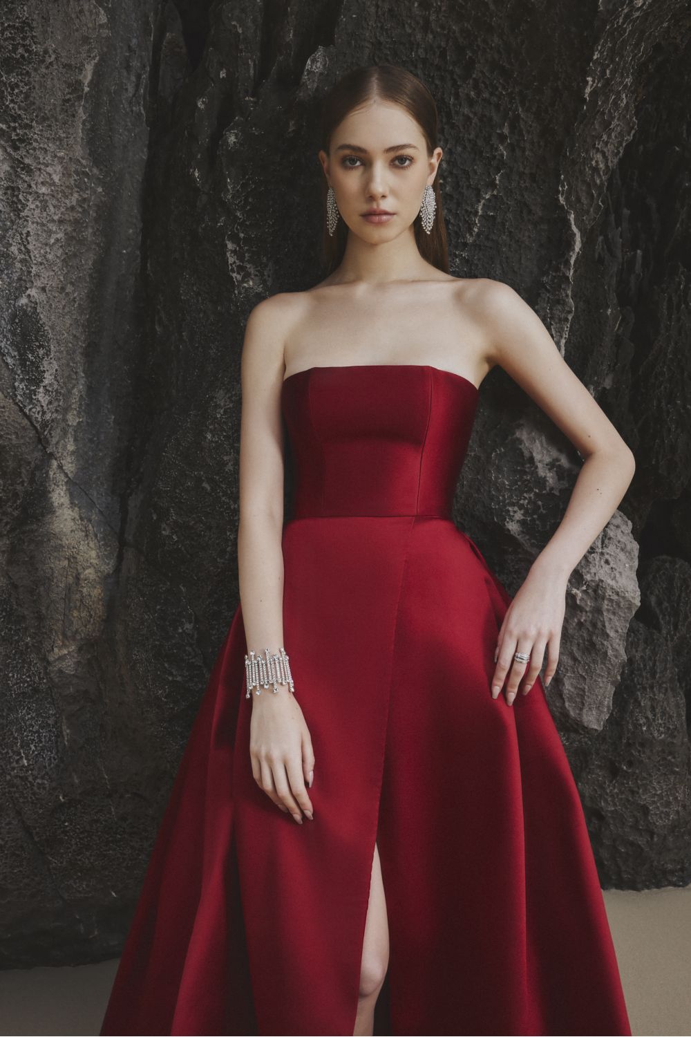 Clara Ball Gown Straight Across Neck Taffeta Maxi Dress