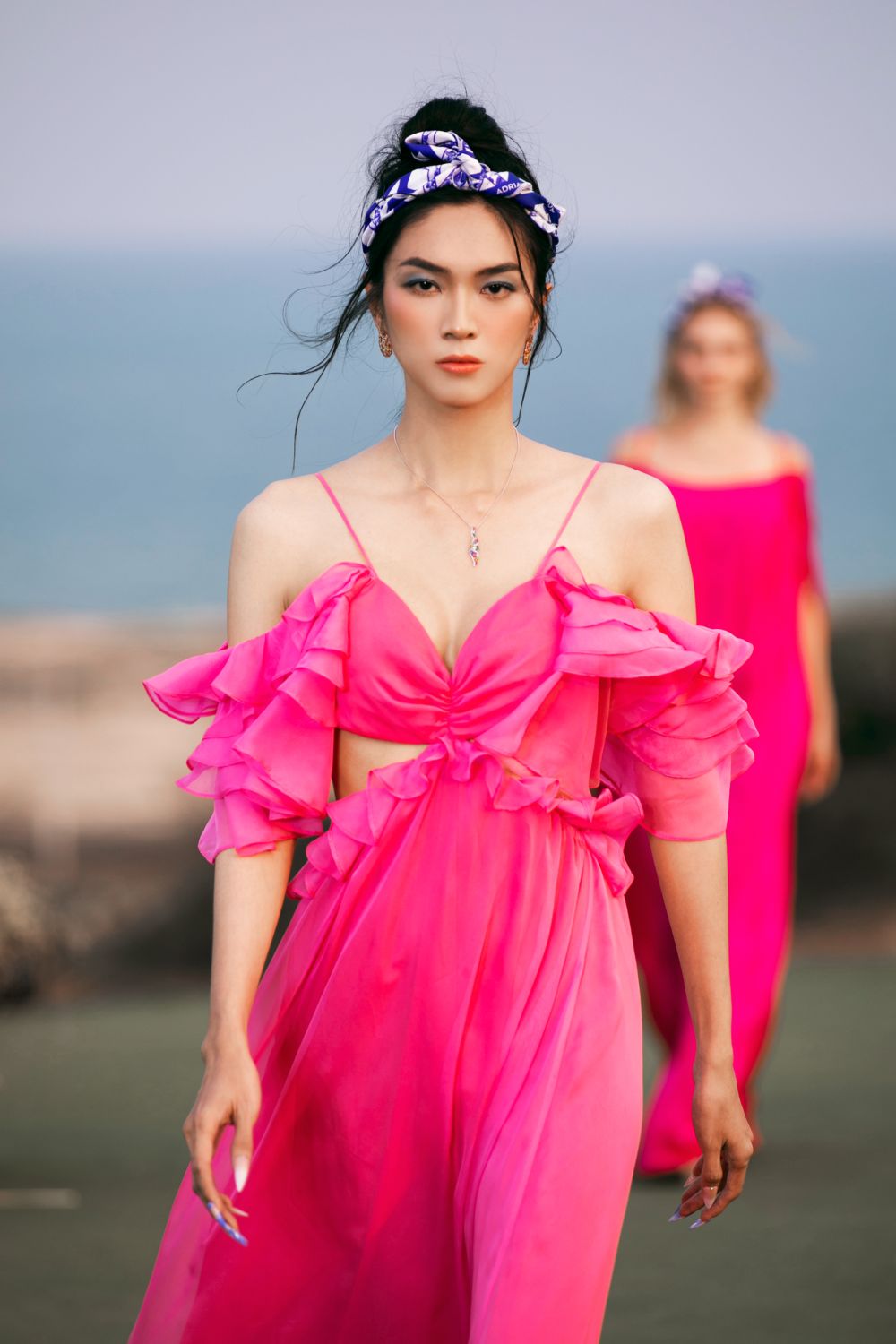 Catherine Straight Ruffle Sleeved Organza Voile Maxi Dress